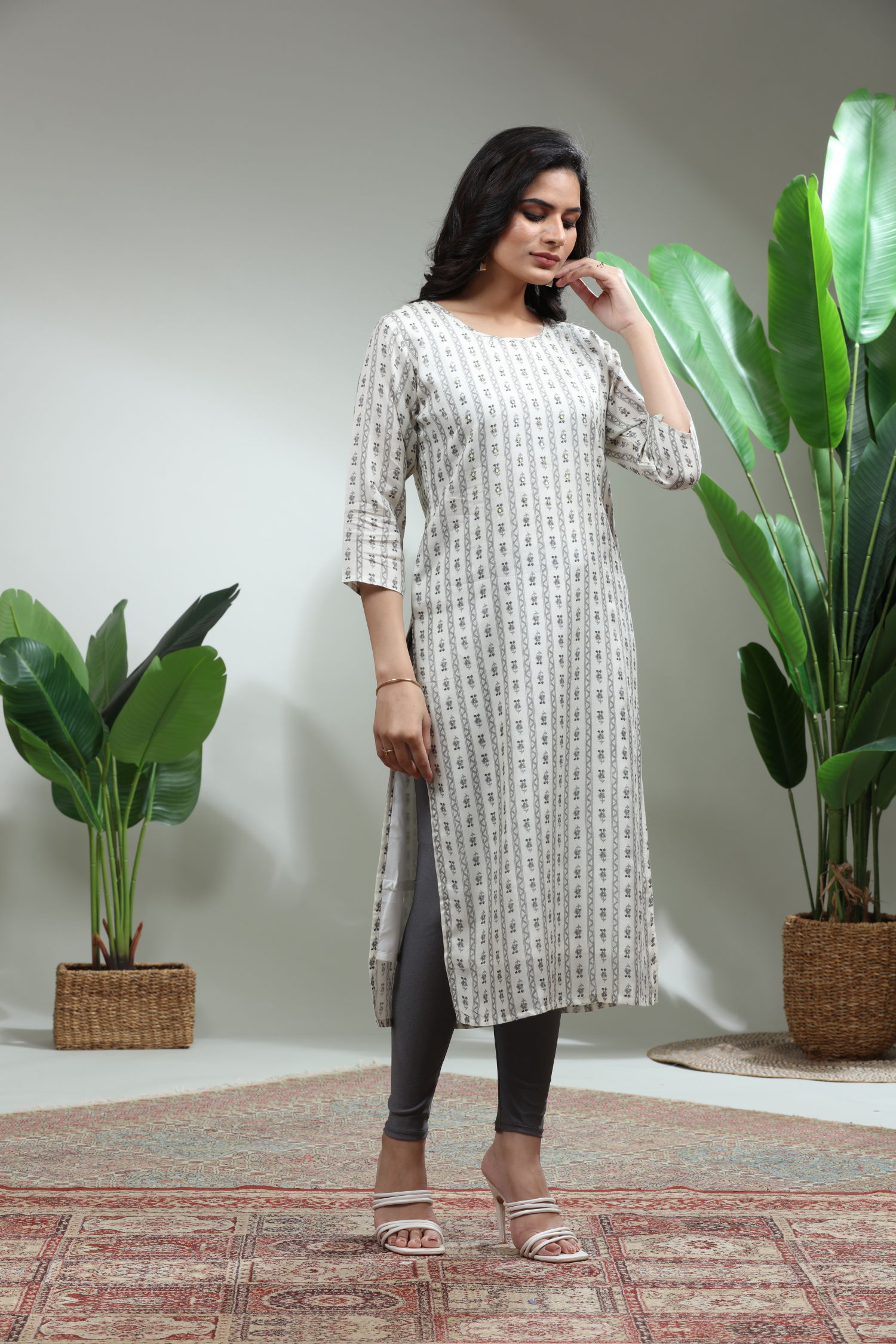 White Printed Straight Kurti