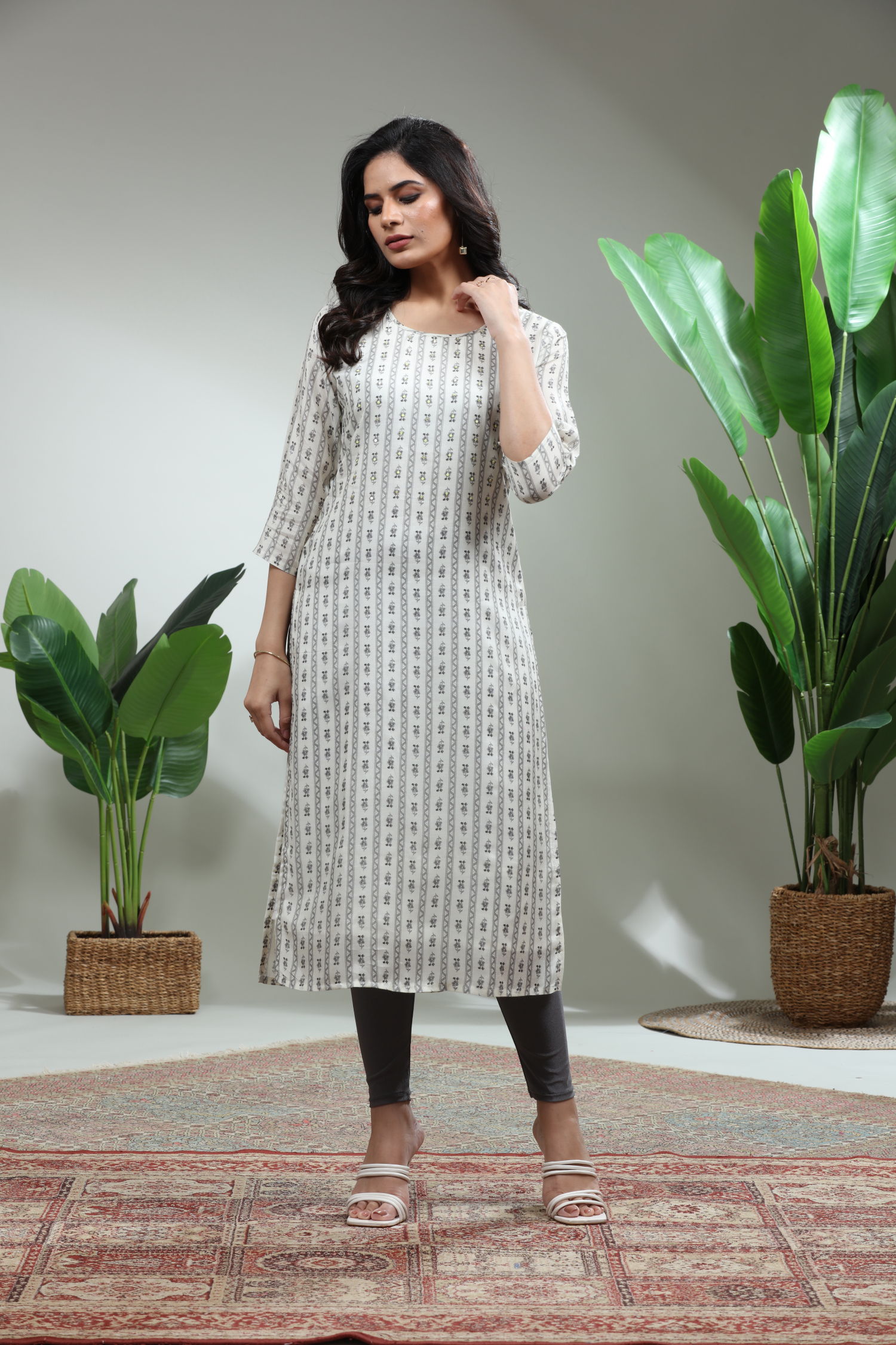 White Printed Straight Kurti