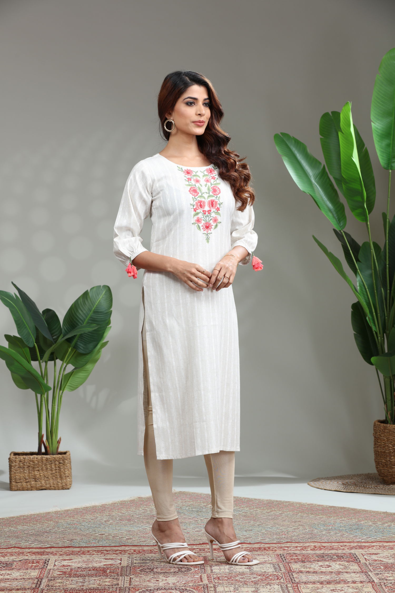 White Printed Straight Kurti