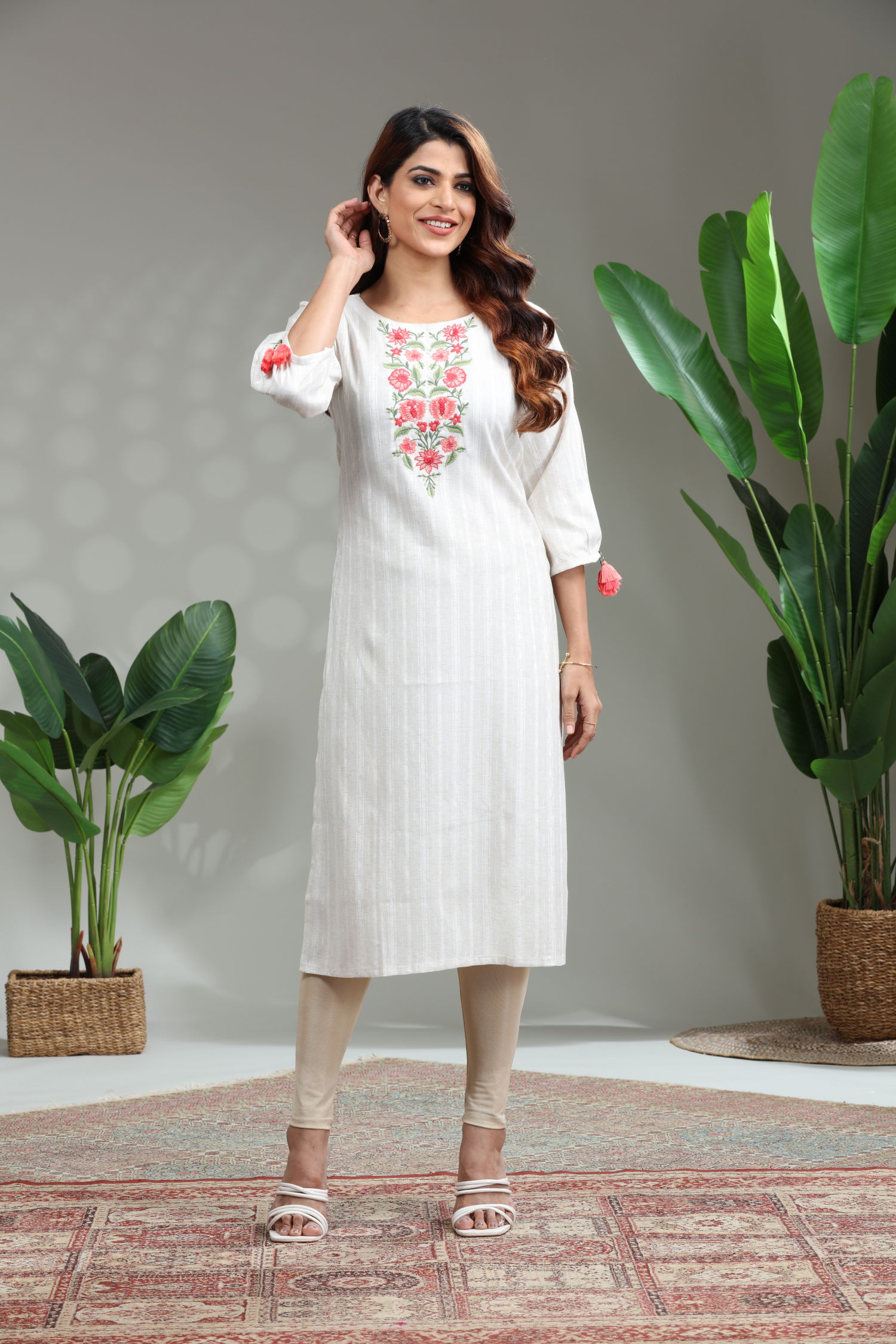 White Printed Straight Kurti