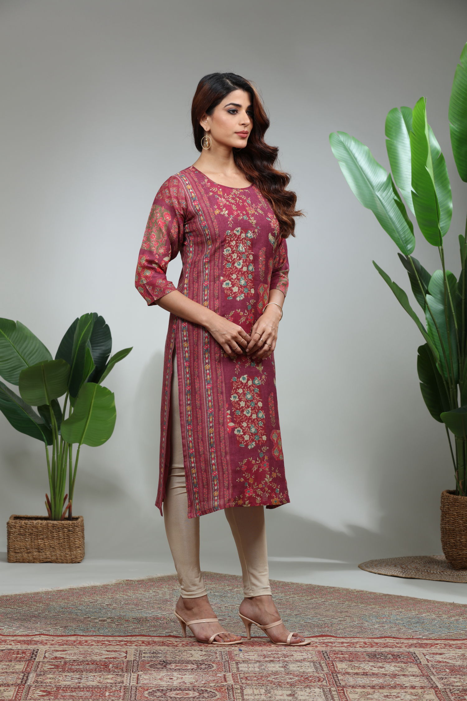 Red Printed Straight Kurti