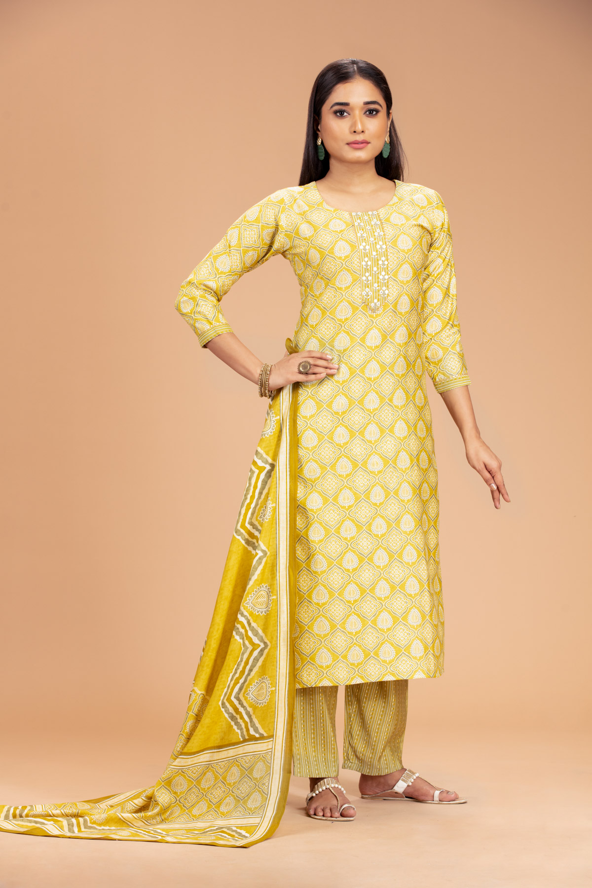 Yellow 3-Piece Suit Set with Dupatta