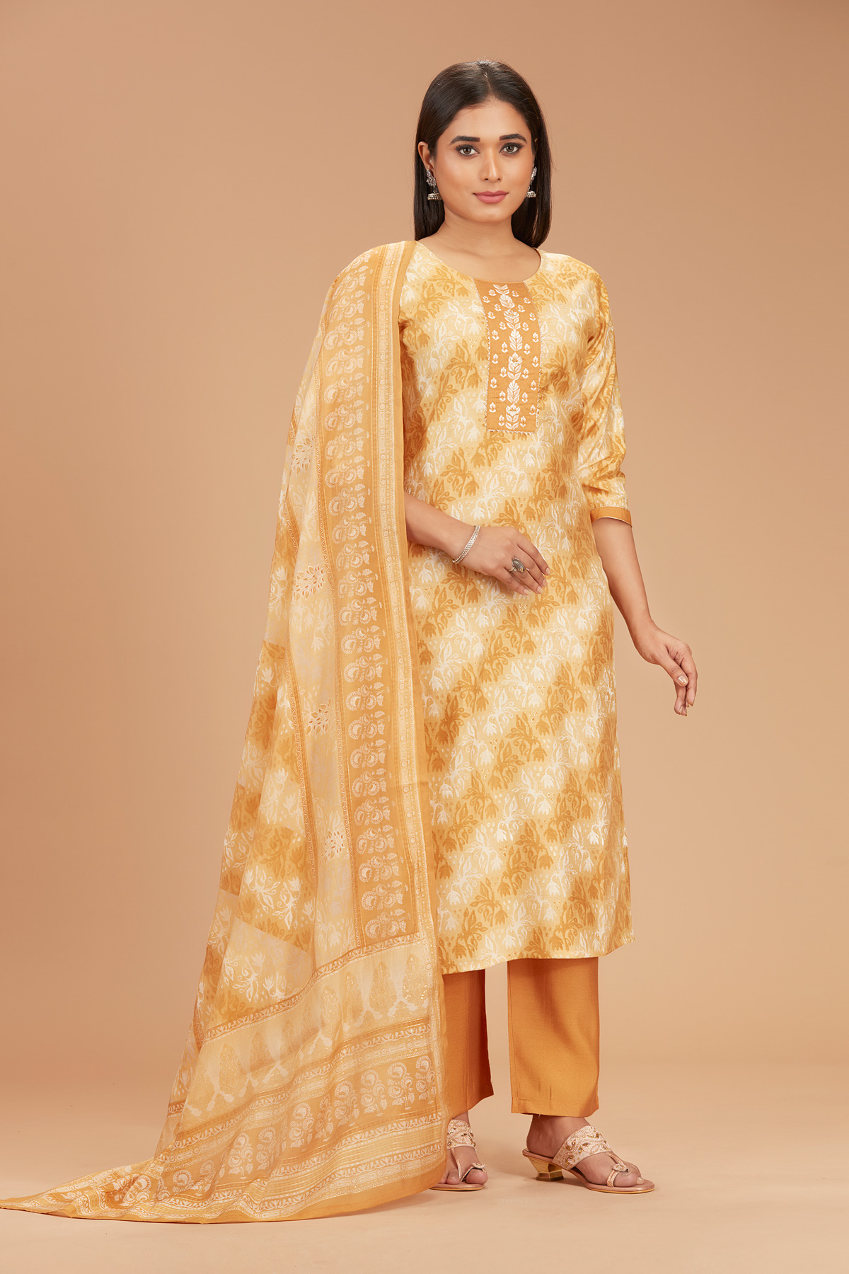 Yellow 3-Piece Suit Set With Dupatta