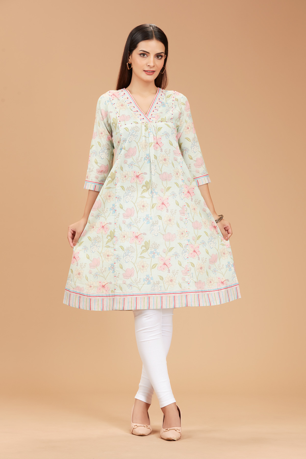 Pastel Green Printed Flair Kurti