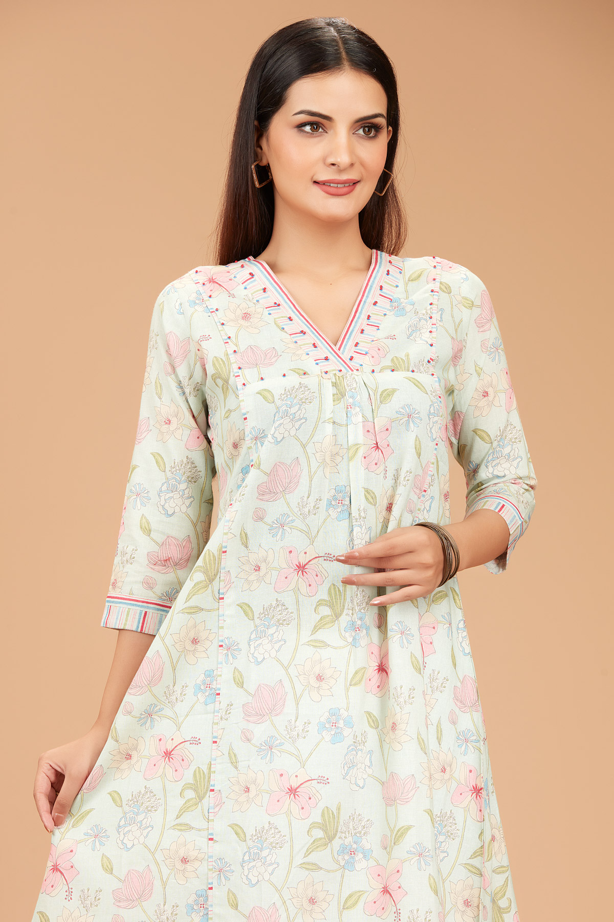 Pastel Green Printed Flair Kurti