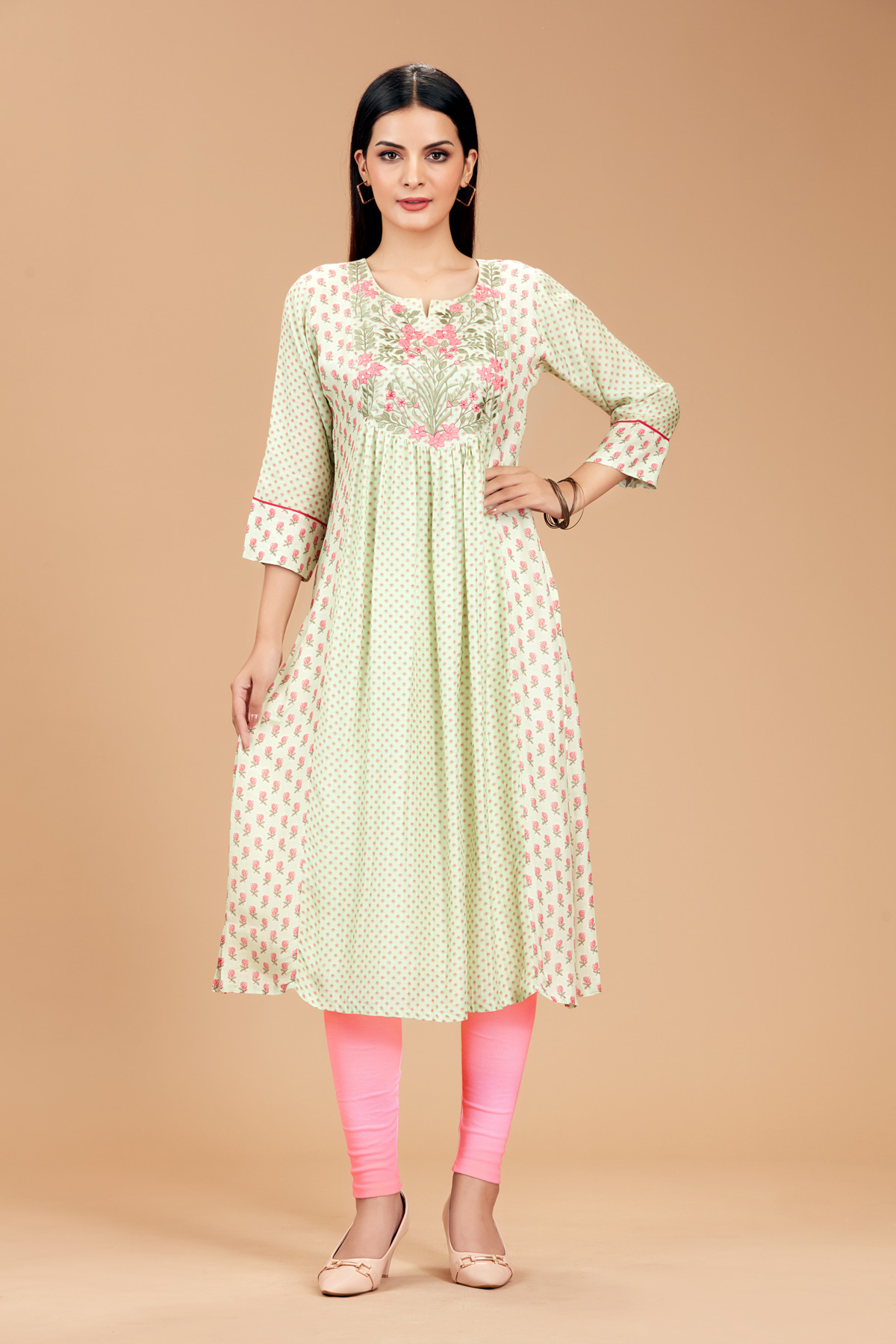 Pastel Green Printed Flair Kurti