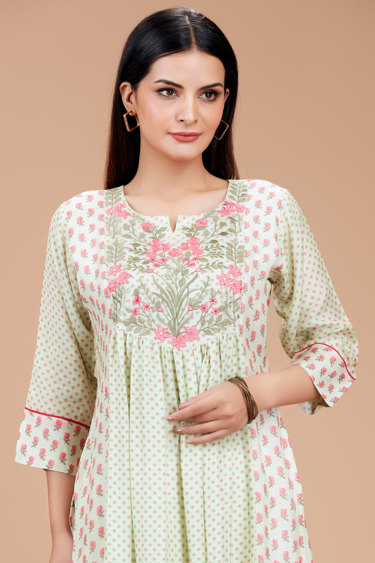 Pastel Green Printed Flair Kurti