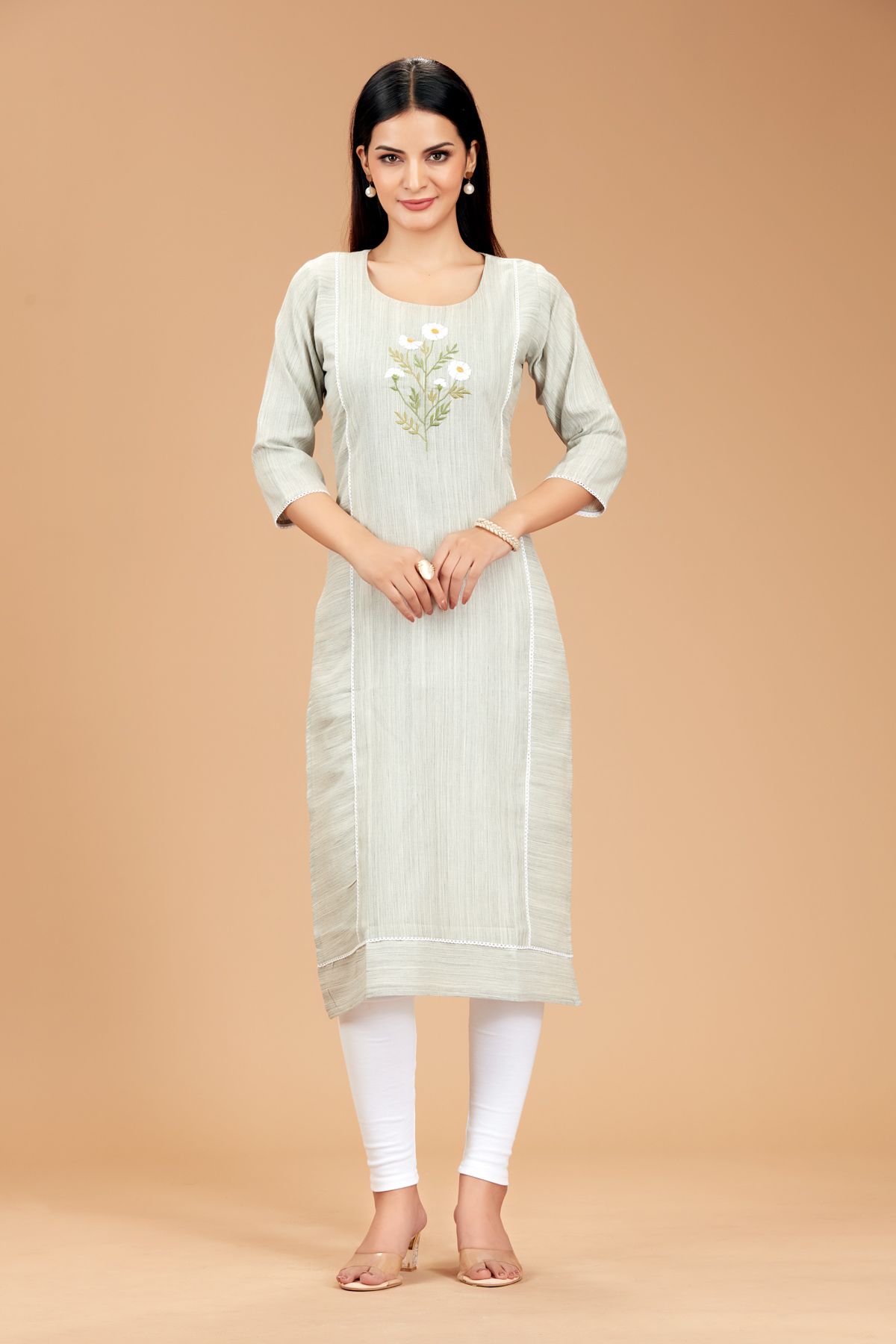 Grey Printed Straight Kurti