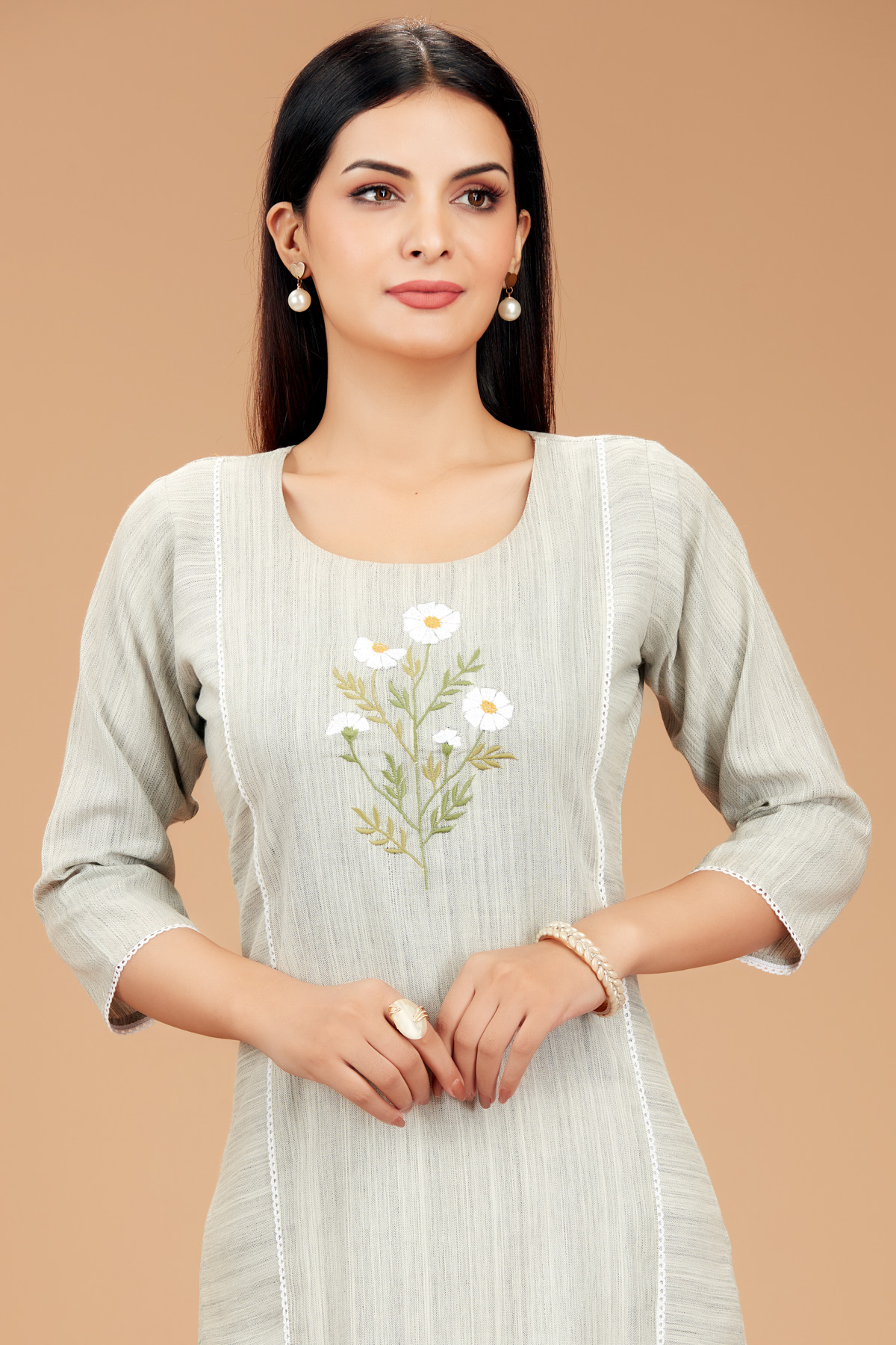 Grey Printed Straight Kurti