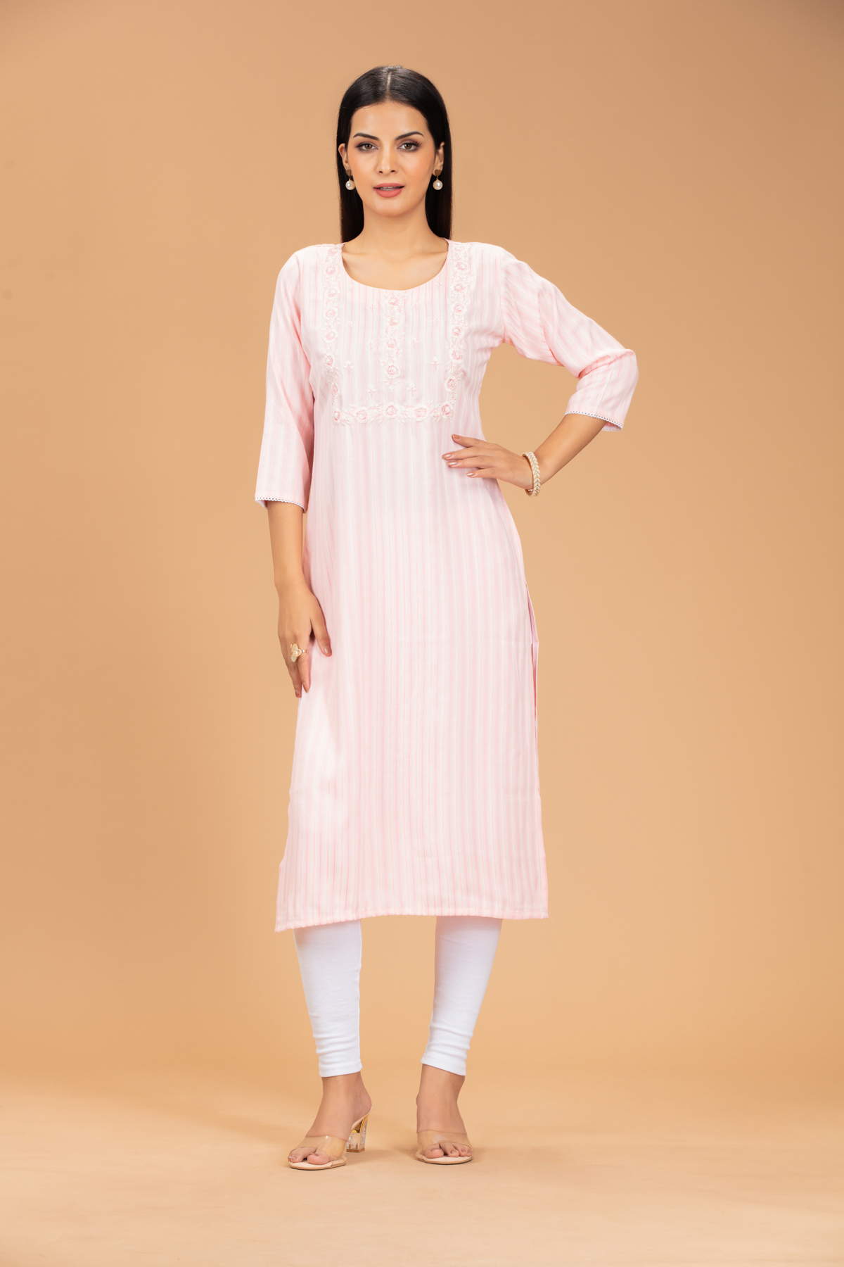 Pink Printed Straight Kurti