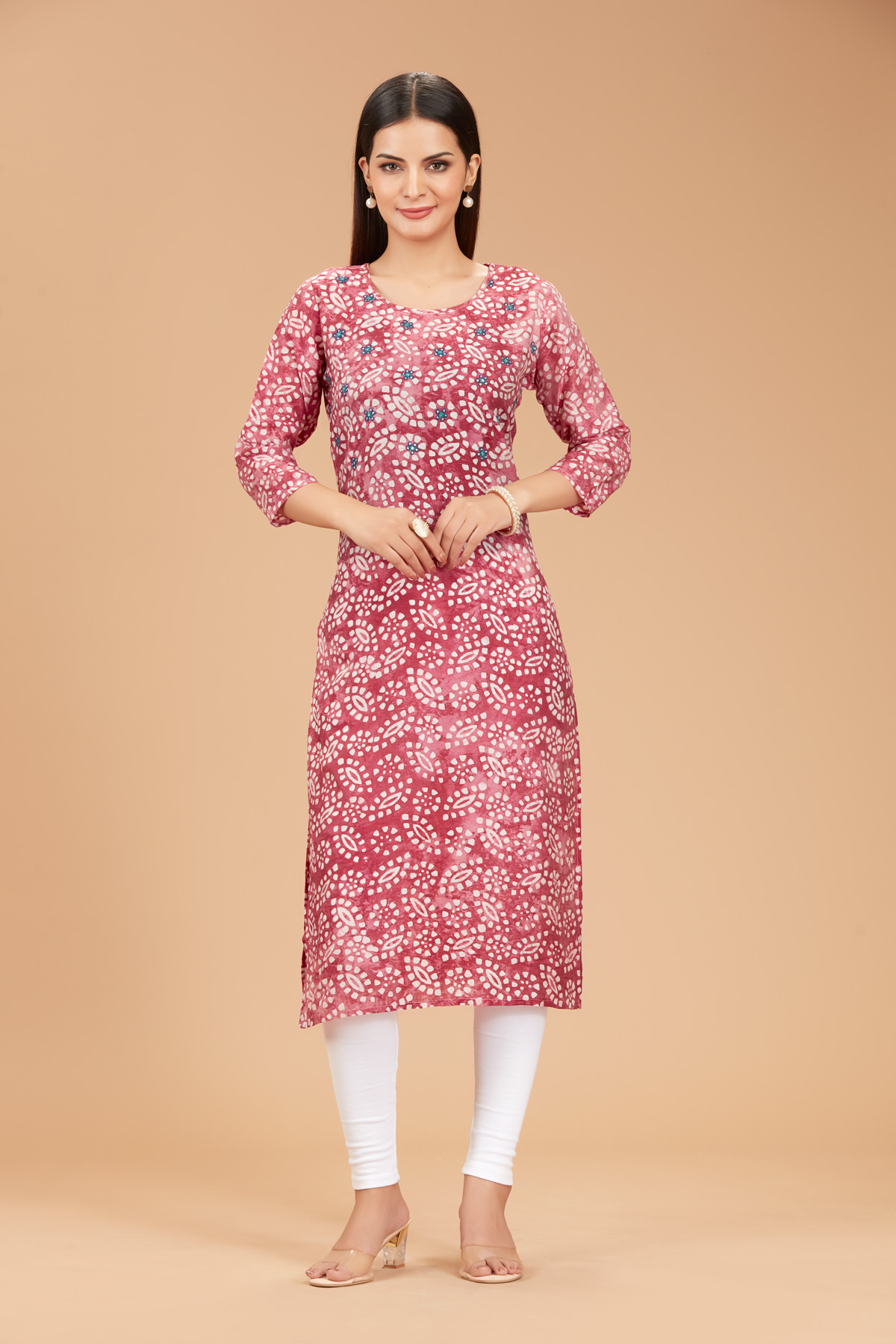 Red Printed Straight Kurti