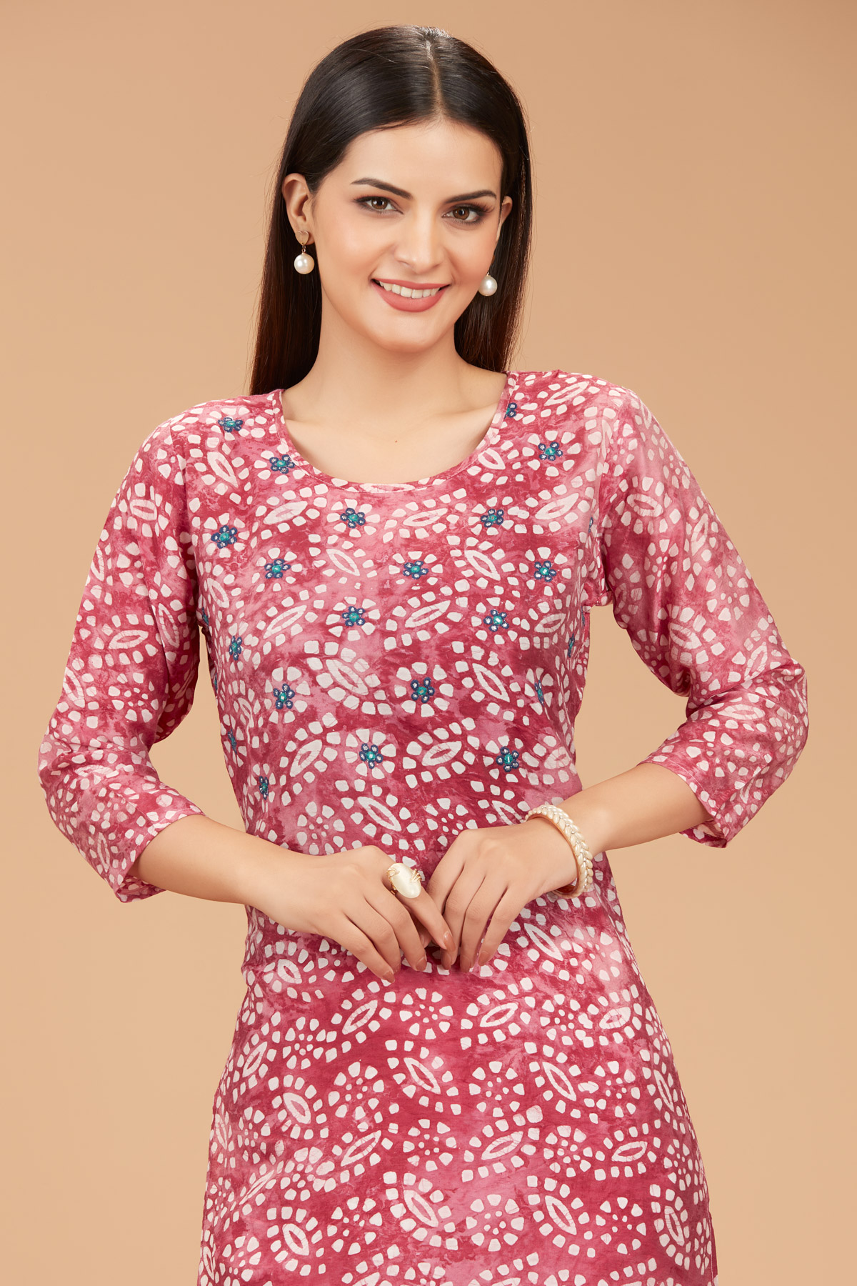 Red Printed Straight Kurti