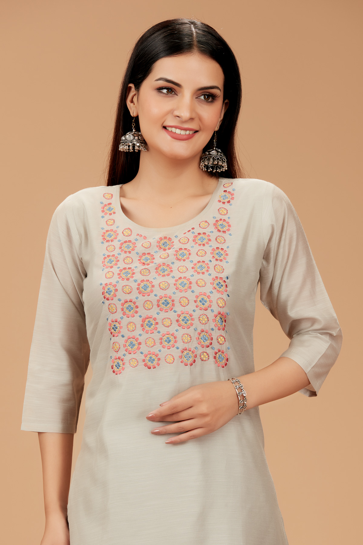 Grey Printed Straight Kurti