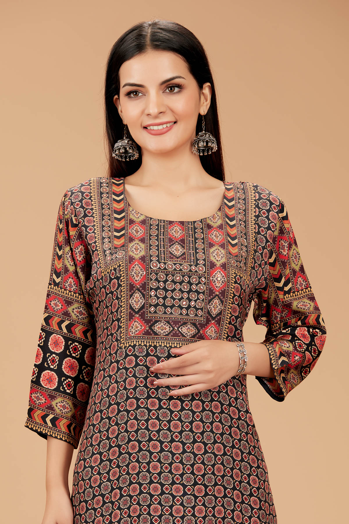 Black Printed Straight Kurti