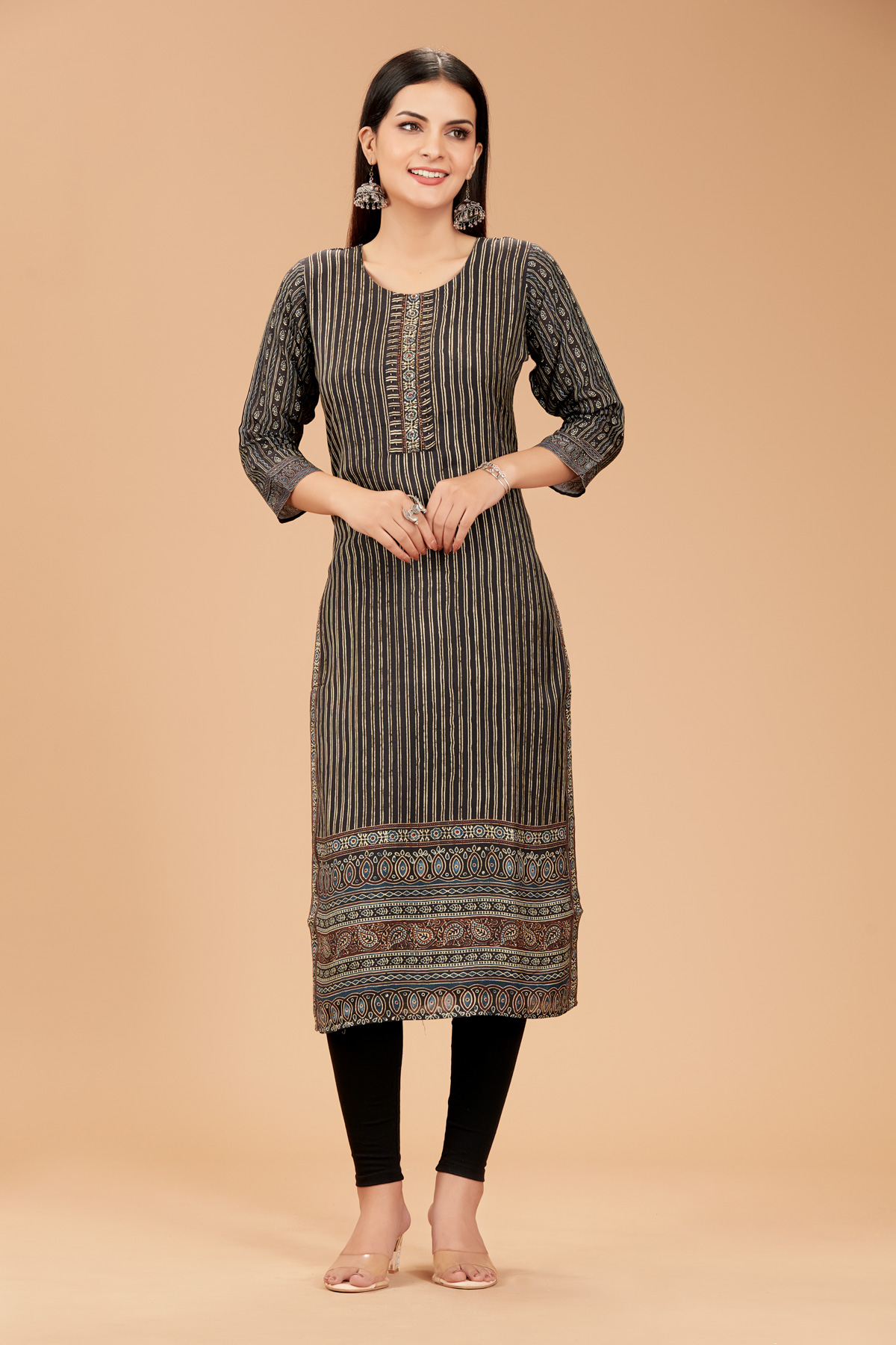 Black Printed Straight Kurti