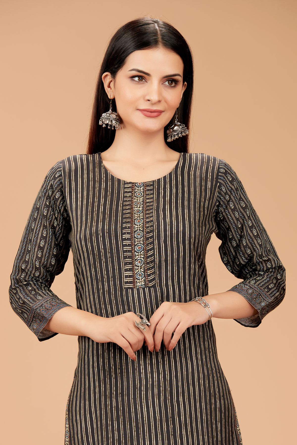 Black Printed Straight Kurti