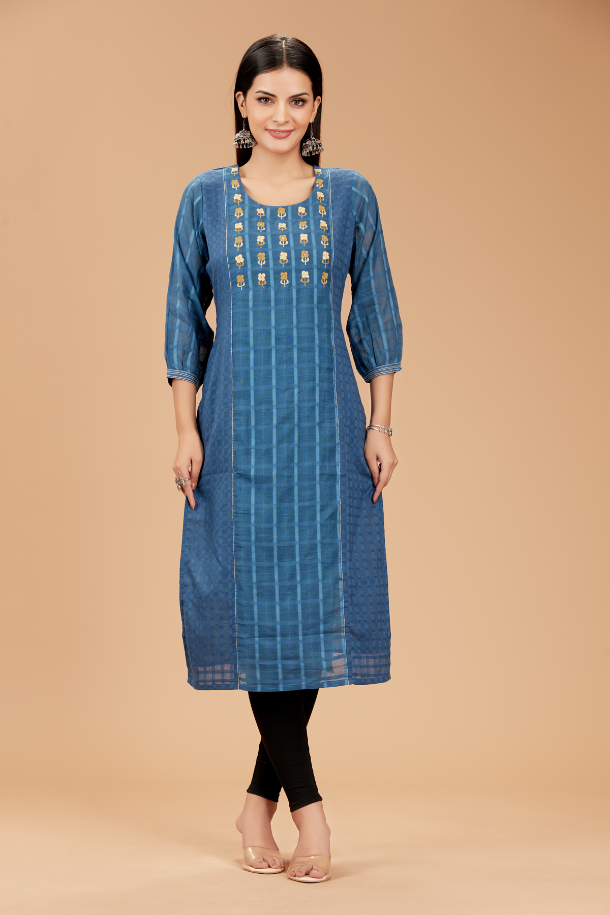 Blue Printed Straight Kurti