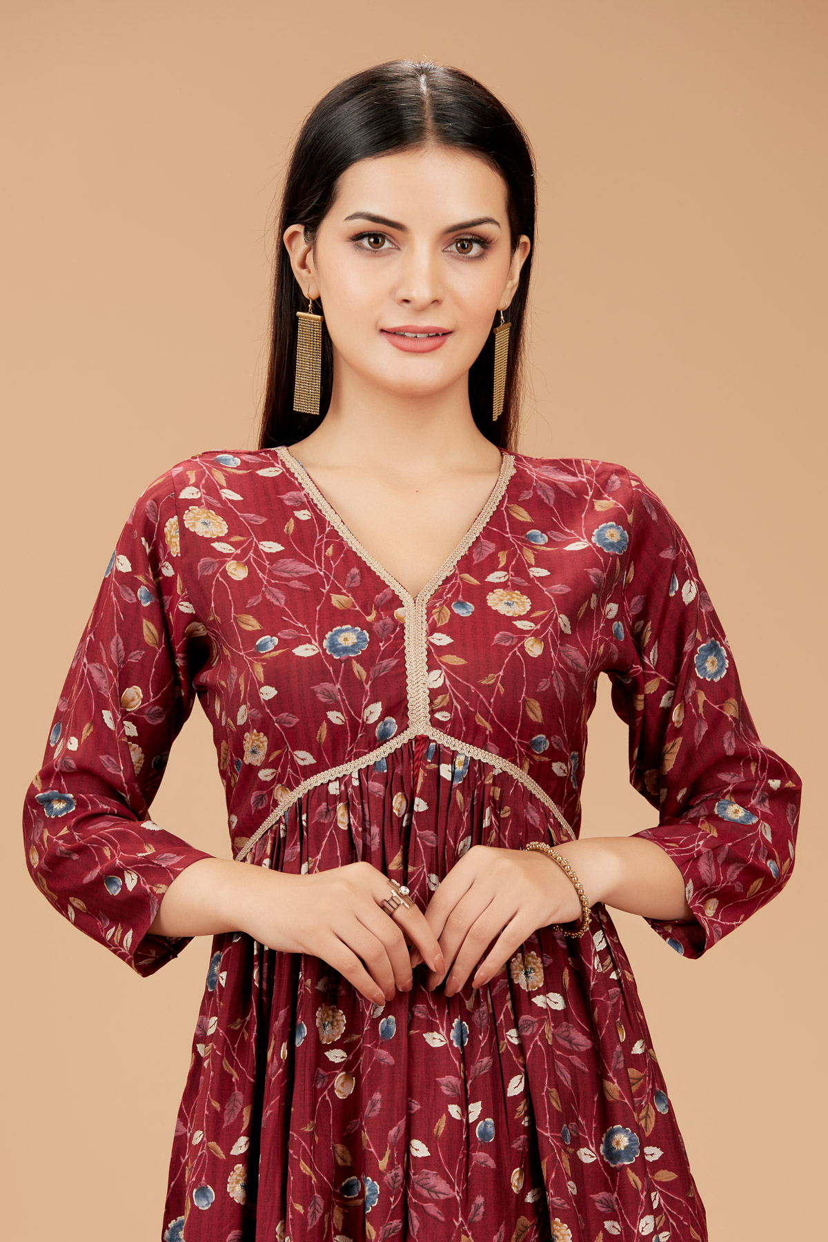 Red Printed Straight Kurti