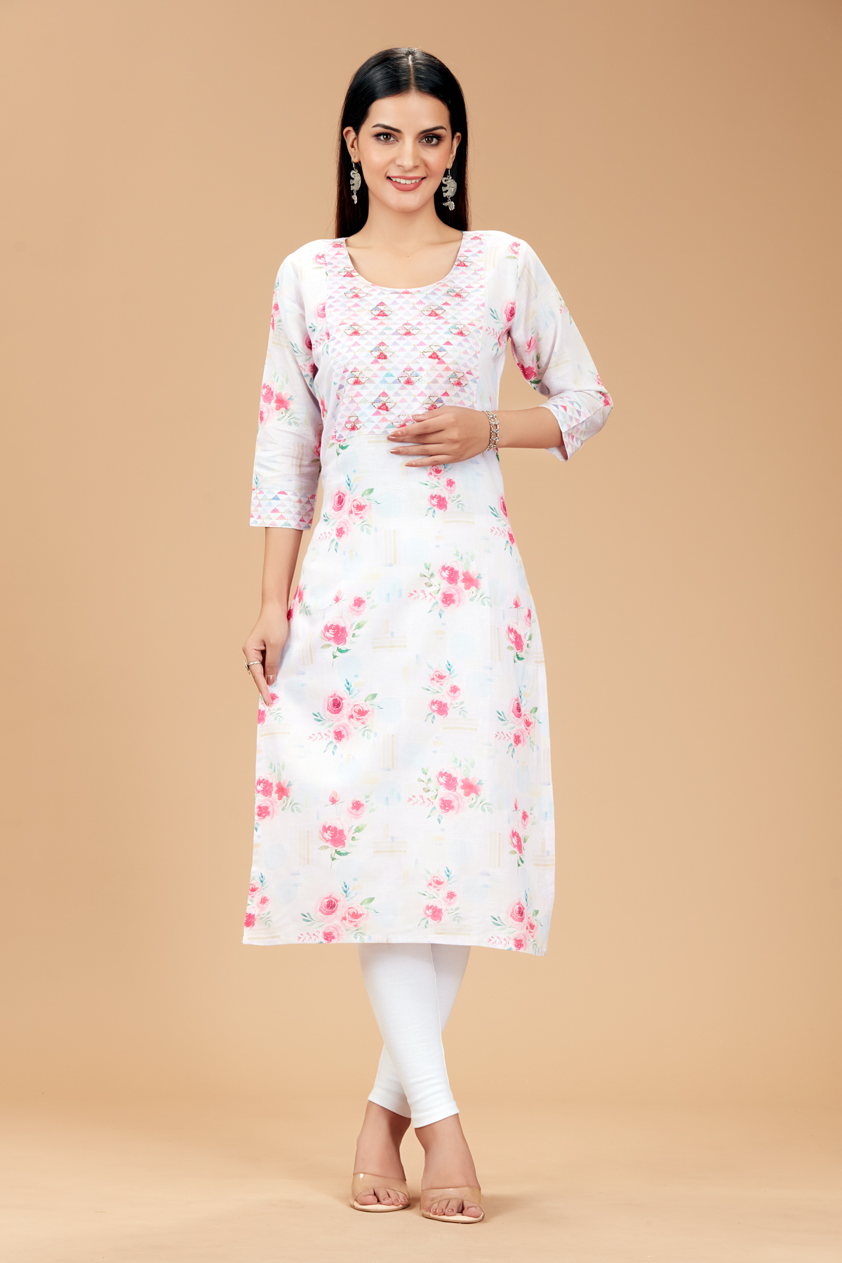 Pink Printed Straight Kurti