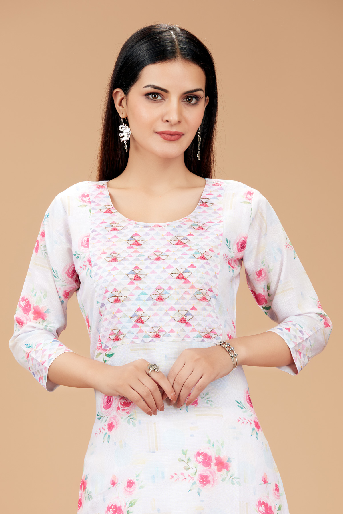 Pink Printed Straight Kurti