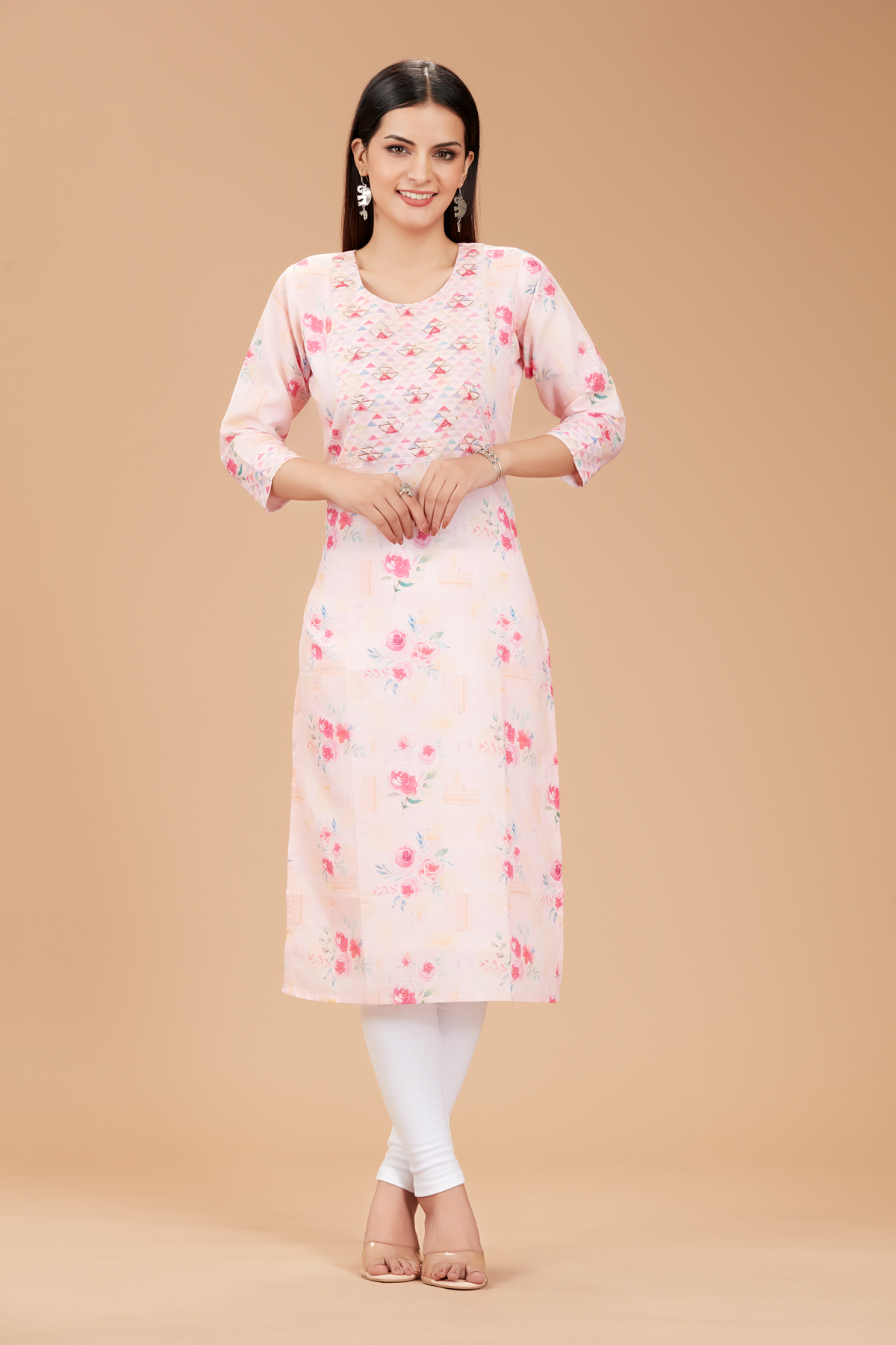 Pink Printed Straight Kurti