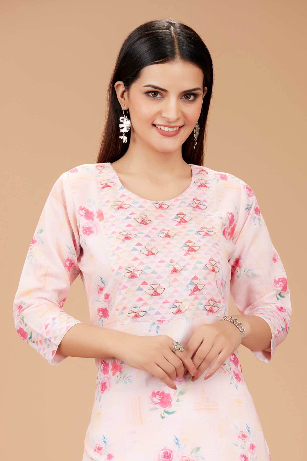 Pink Printed Straight Kurti