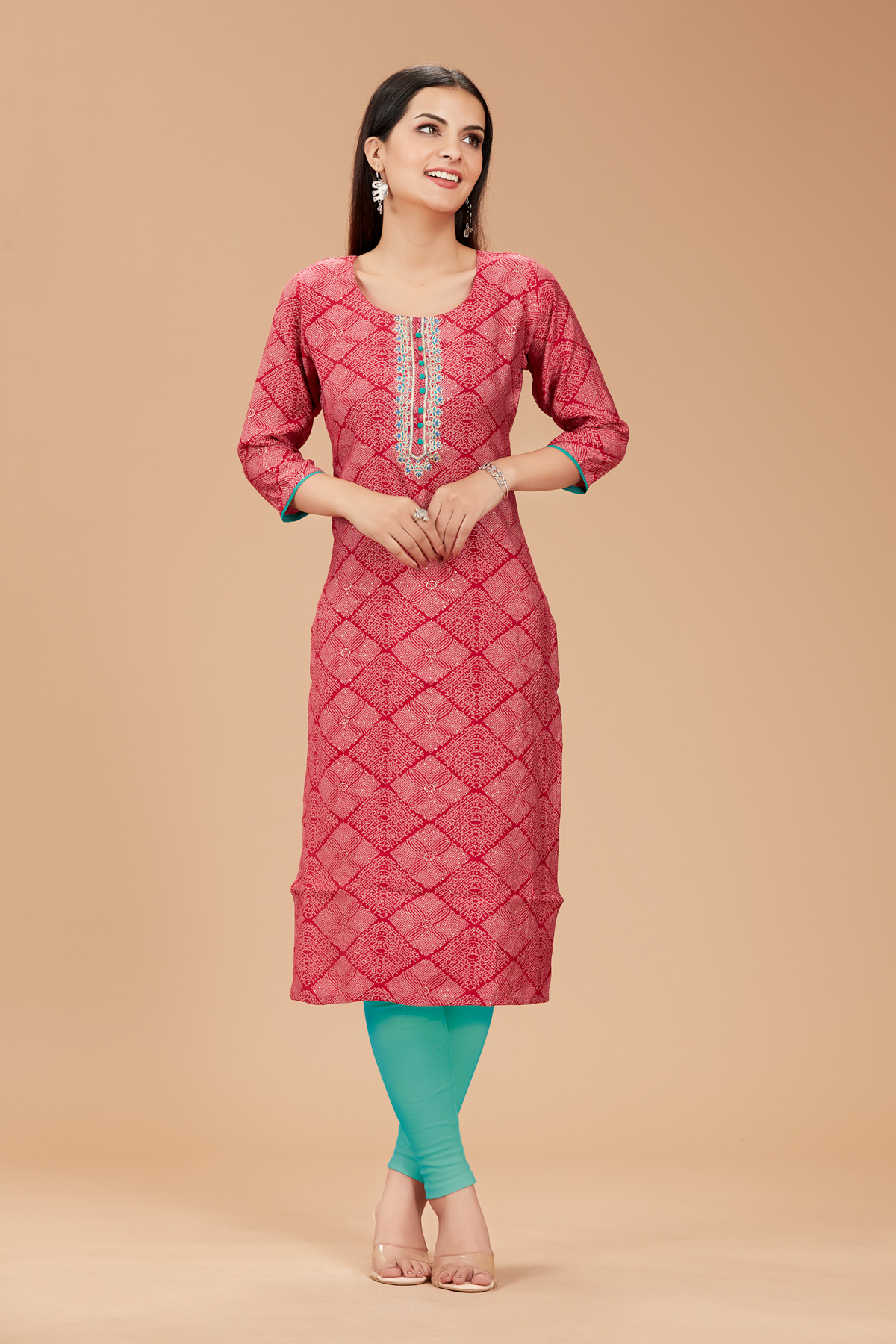 Pink Printed Straight Kurti