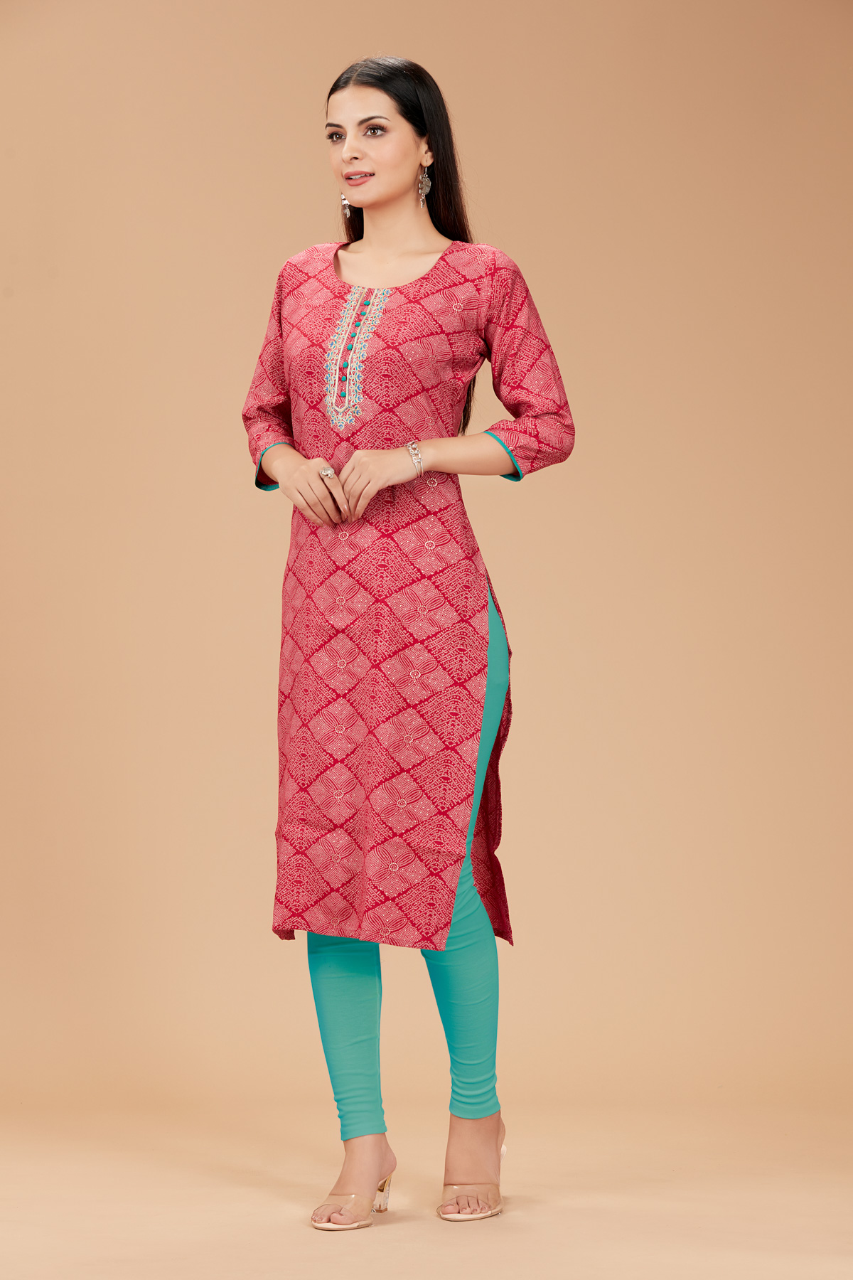 Pink Printed Straight Kurti