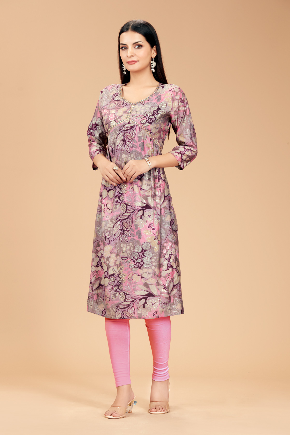 Pink Printed Straight Kurti