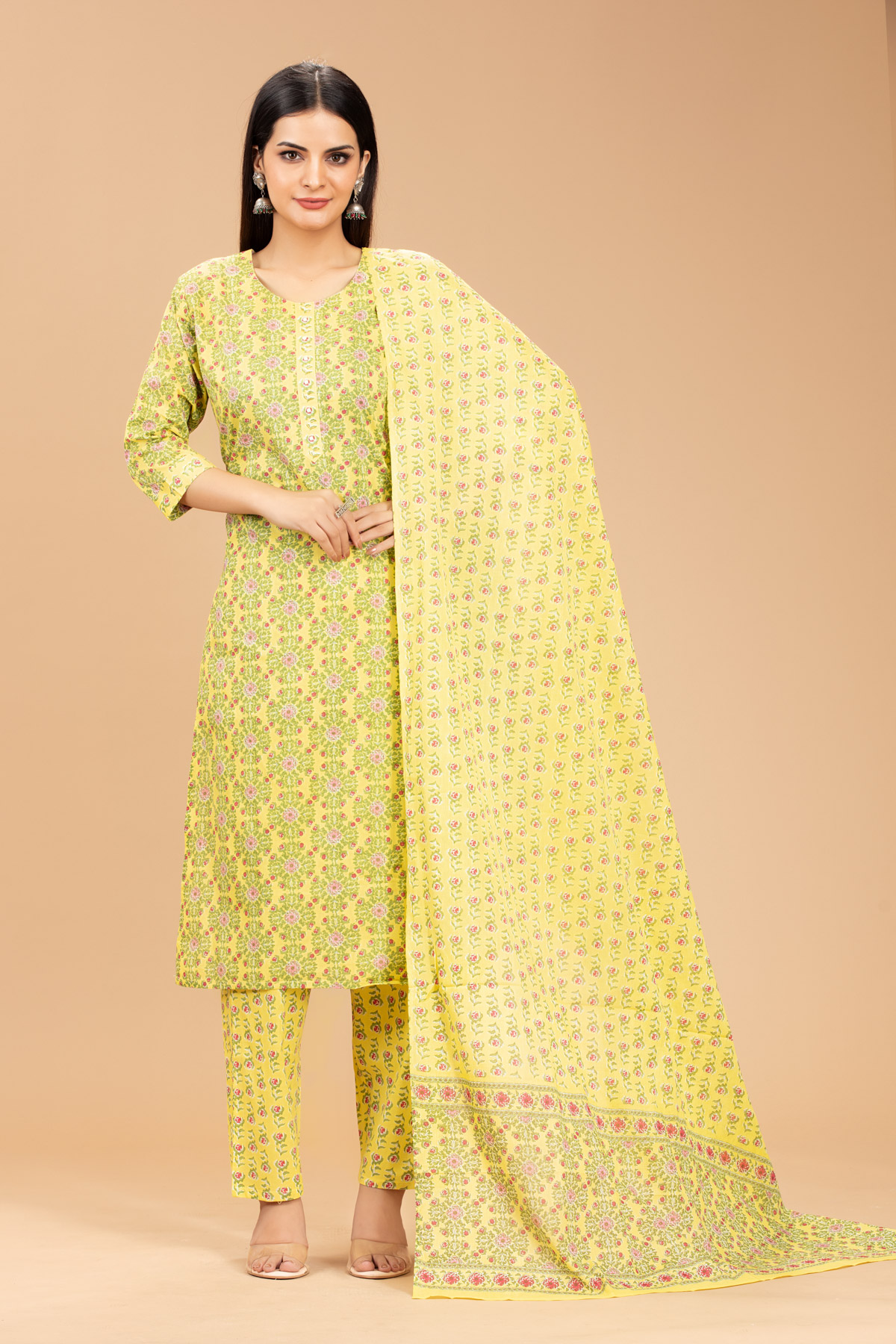 Yellow 3-Piece Suit Set With Dupatta