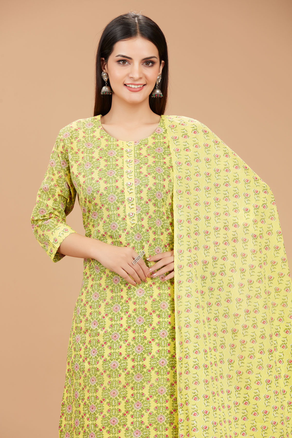 Yellow 3-Piece Suit Set With Dupatta