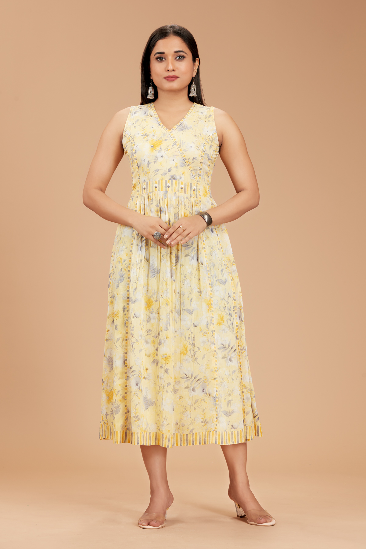 Yellow Printed Flare Dress