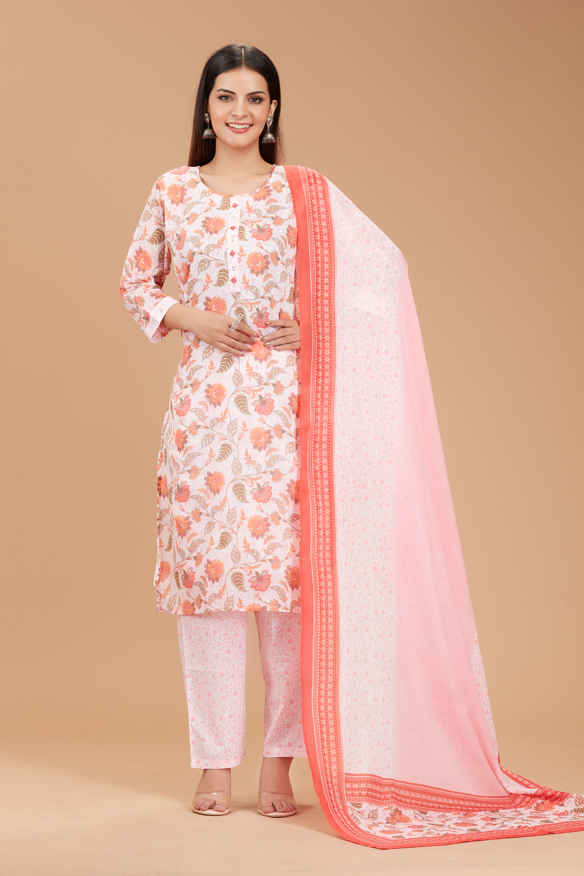 Pink 3 Piece Suit Set With Dupatta