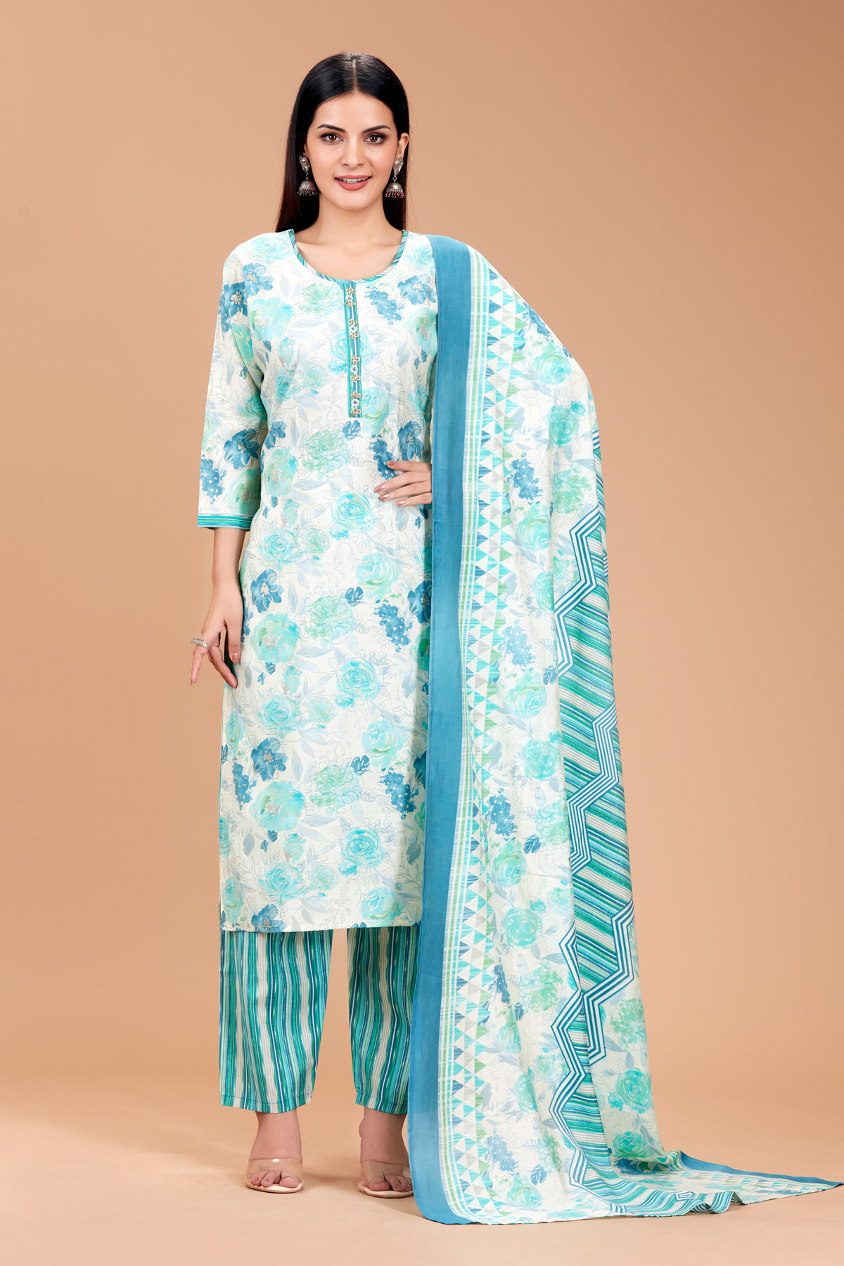 Blue 3 Piece Suit Set With Dupatta