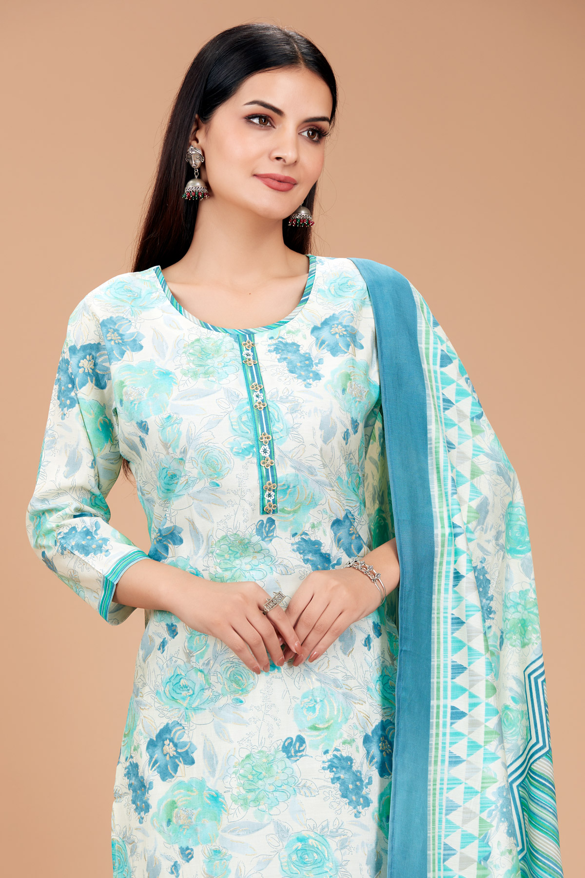 Blue 3 Piece Suit Set With Dupatta