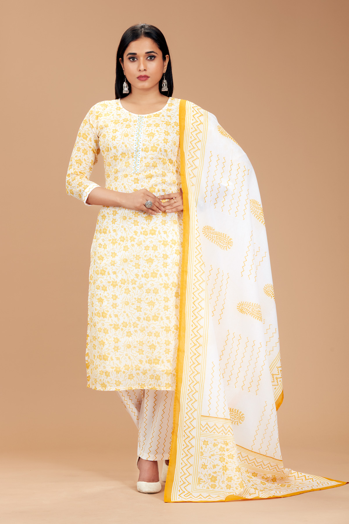 Yellow 3 Piece Suit Set With Dupatta