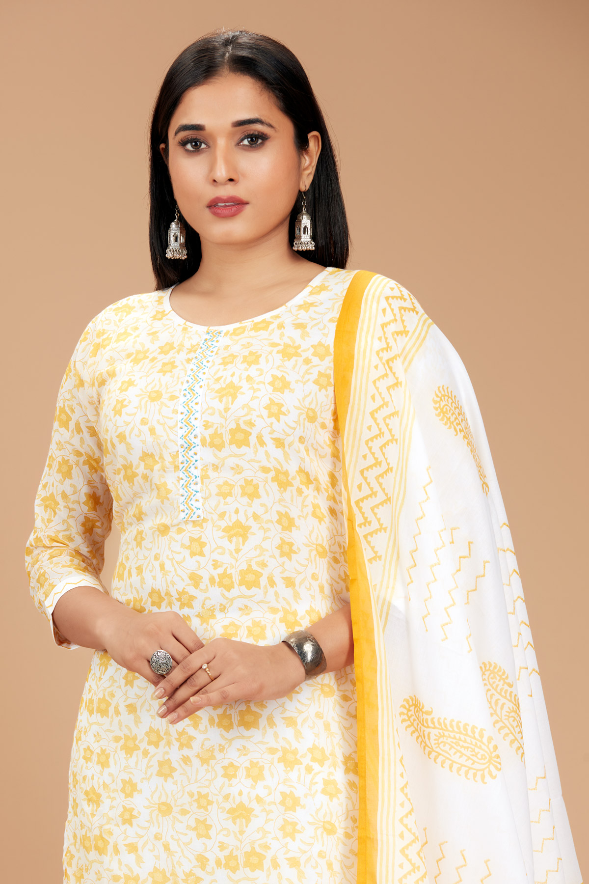 Yellow 3 Piece Suit Set With Dupatta