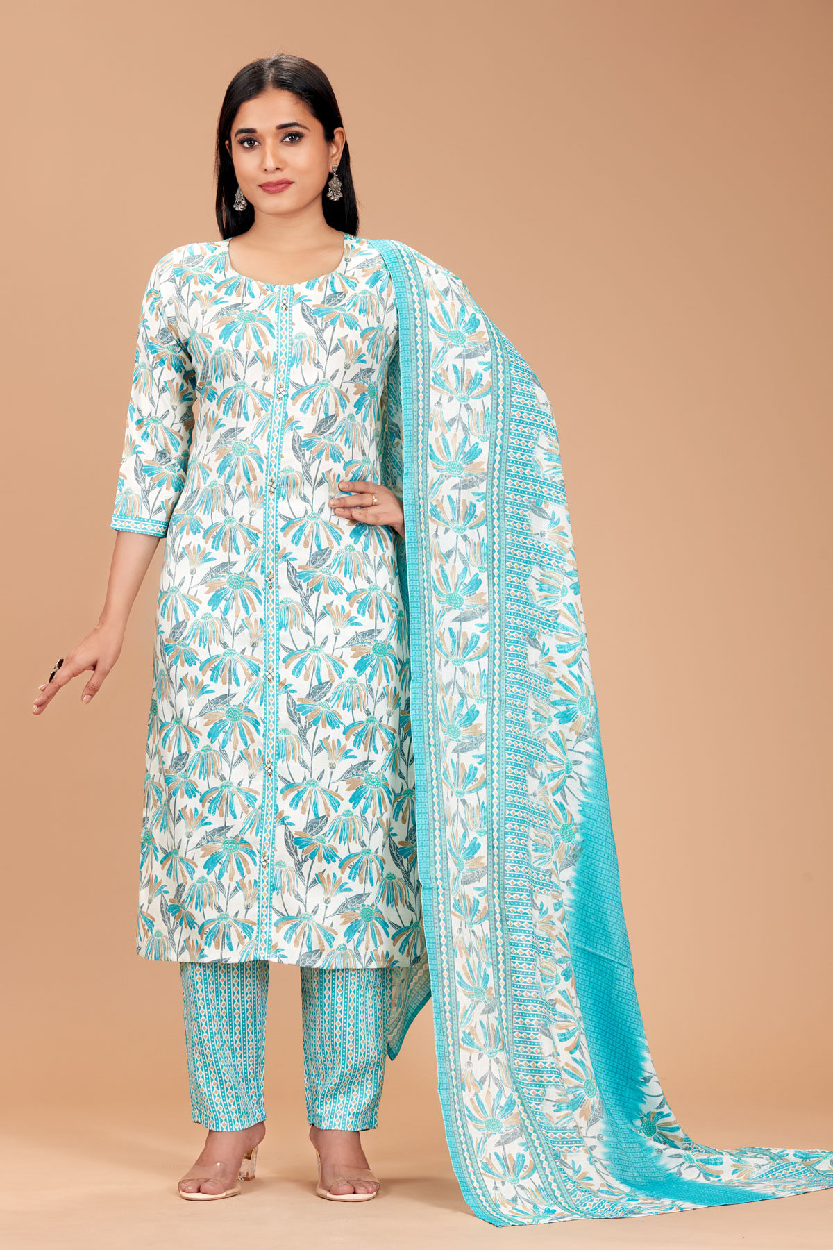 Blue 3 Piece Suit Set With Dupatta