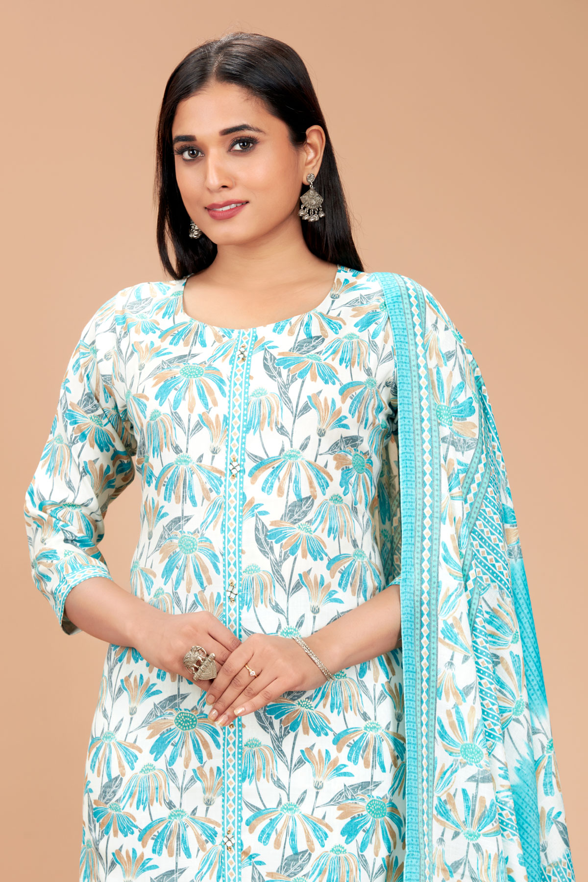 Blue 3 Piece Suit Set With Dupatta