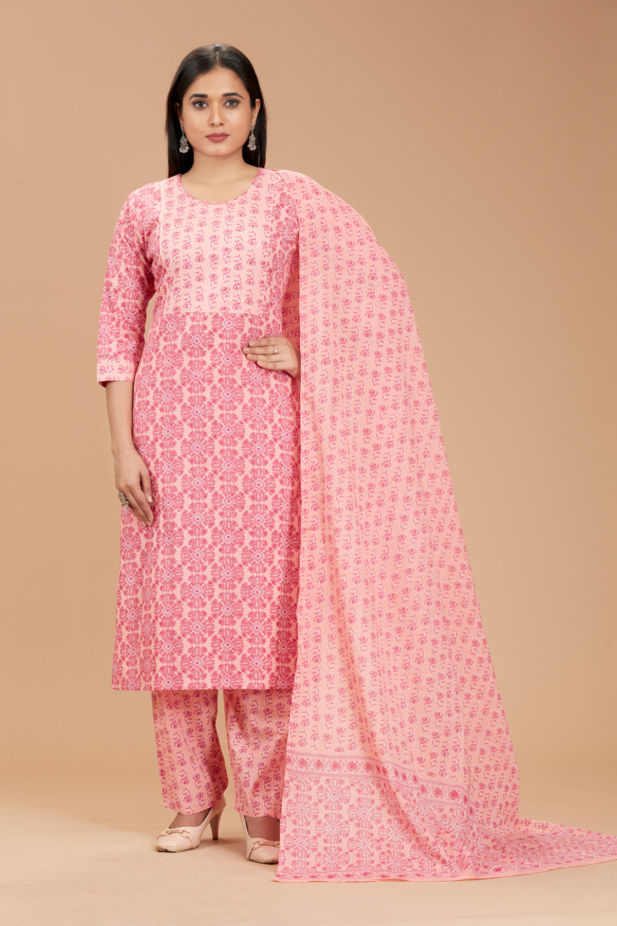 Pink 3 Piece Suit Set With Dupatta