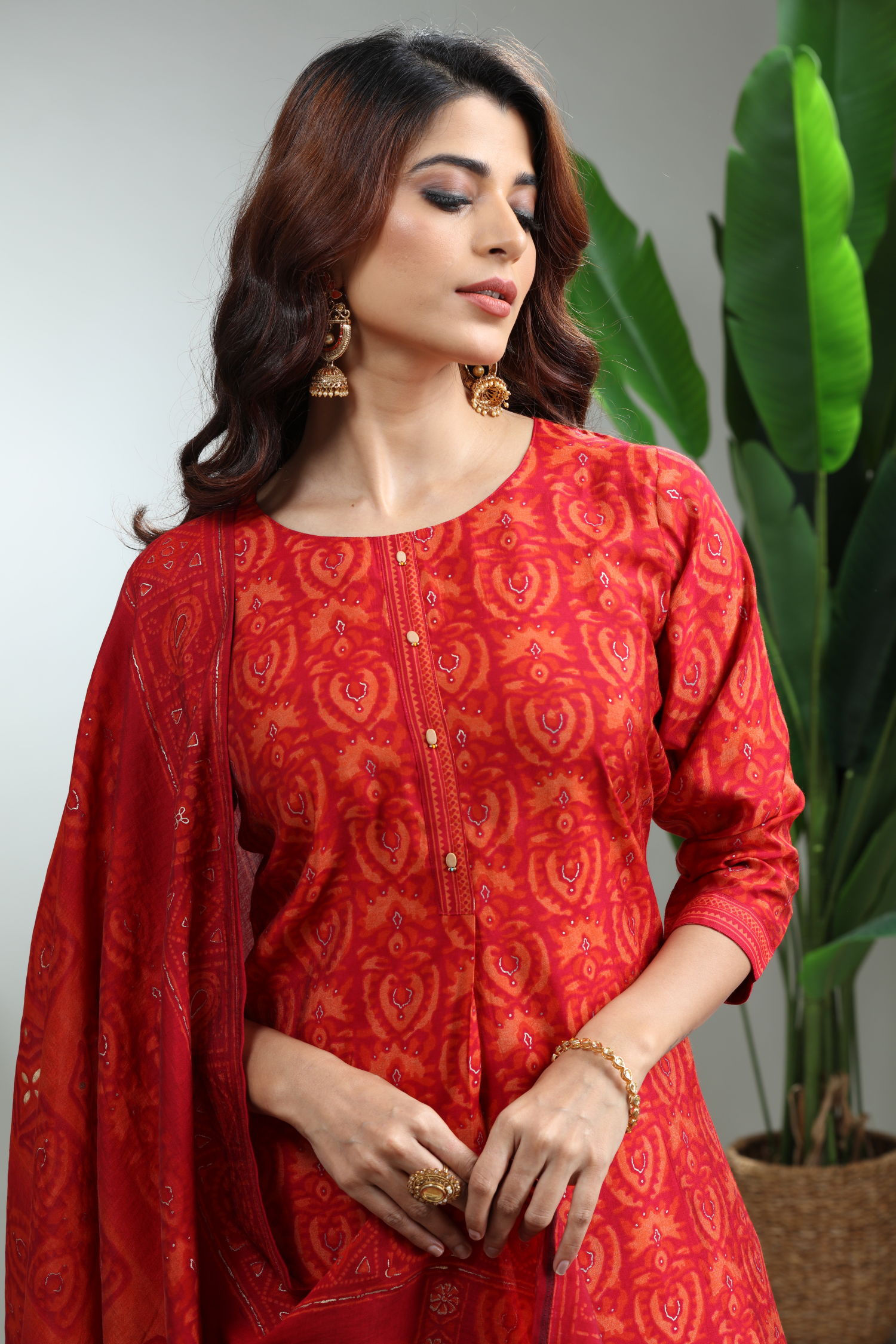 Red 3 Piece Suit Set With Dupatta