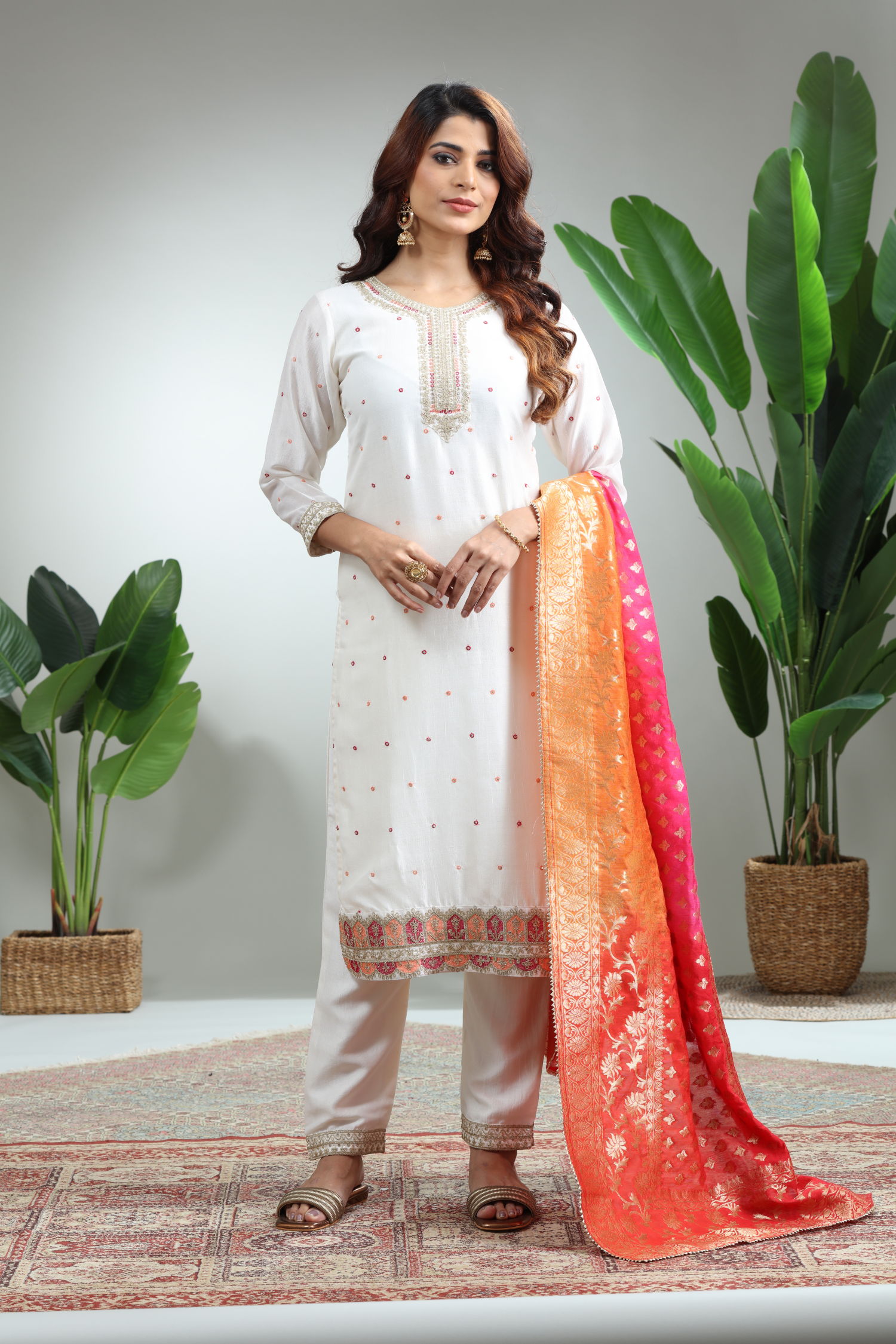 White 3 Piece Suit Set With Dupatta