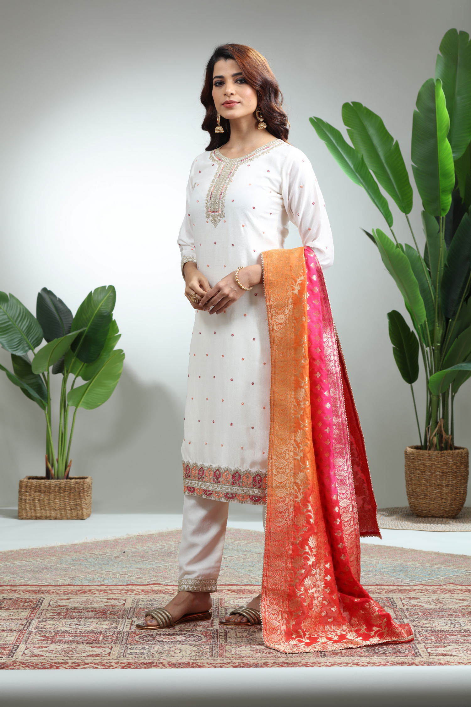 White 3 Piece Suit Set With Dupatta