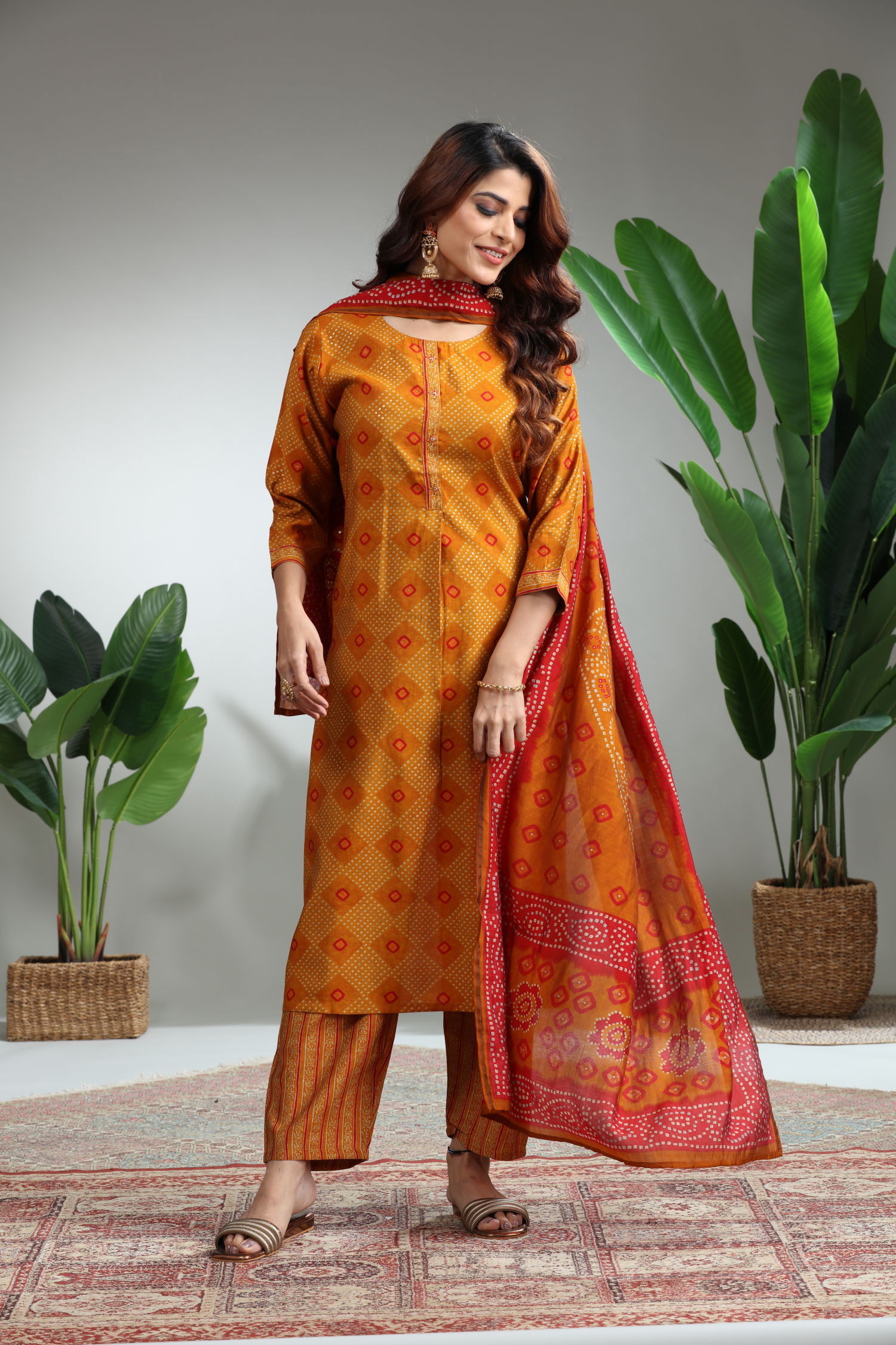 Mustard Yellow 3 Piece Suit Set With Dupatta