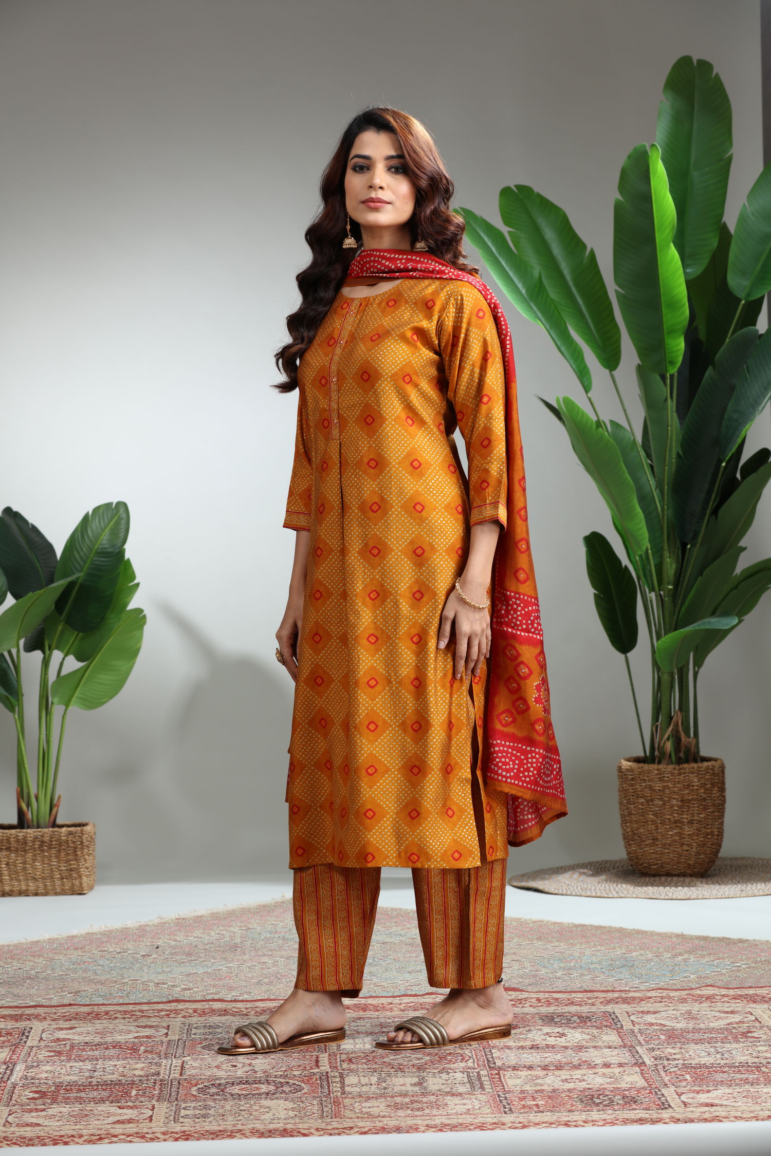 Mustard Yellow 3 Piece Suit Set With Dupatta