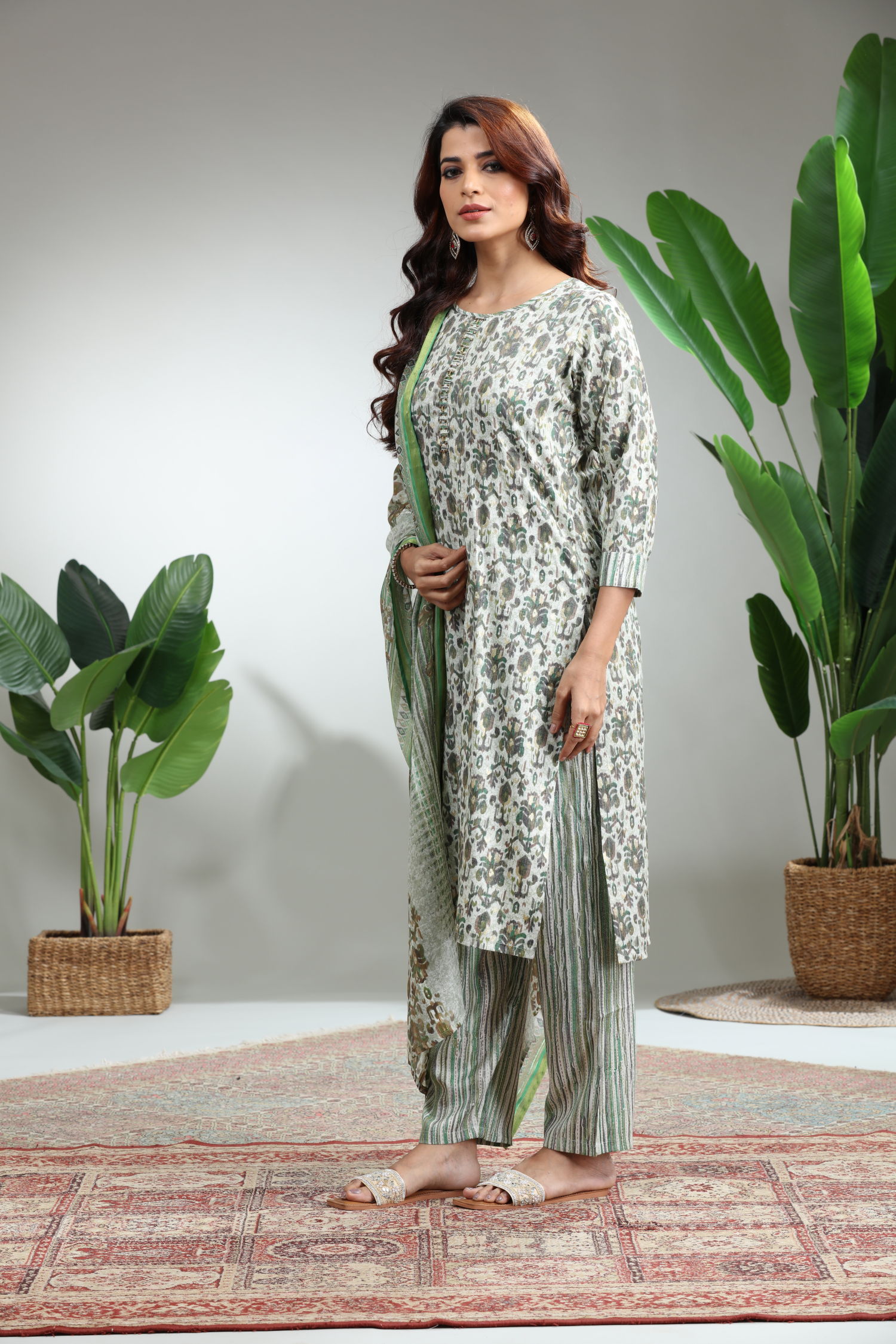 Green 3 Piece Suit Set With Dupatta