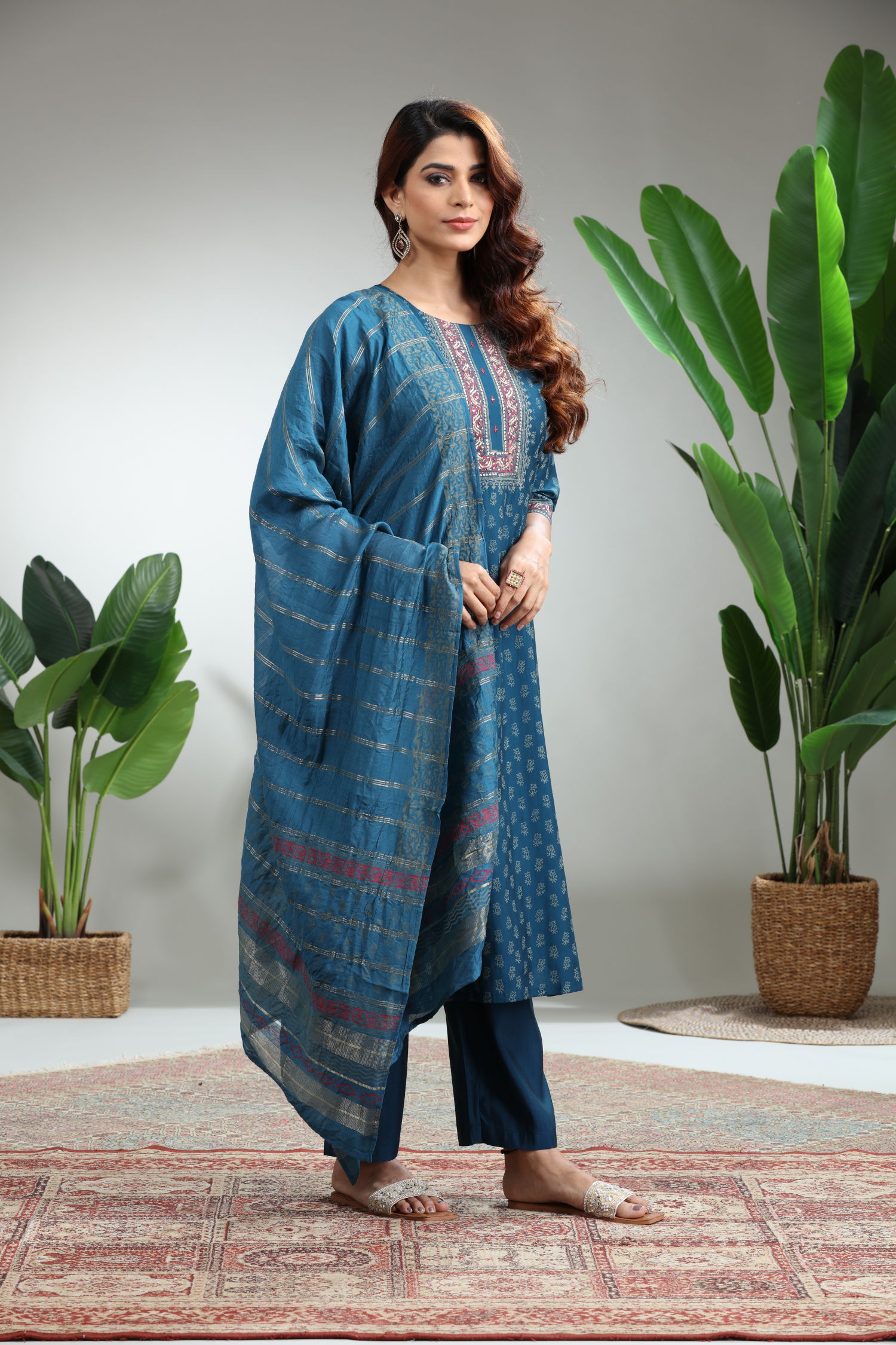 Blue 3-Piece Suit Set with Dupatta