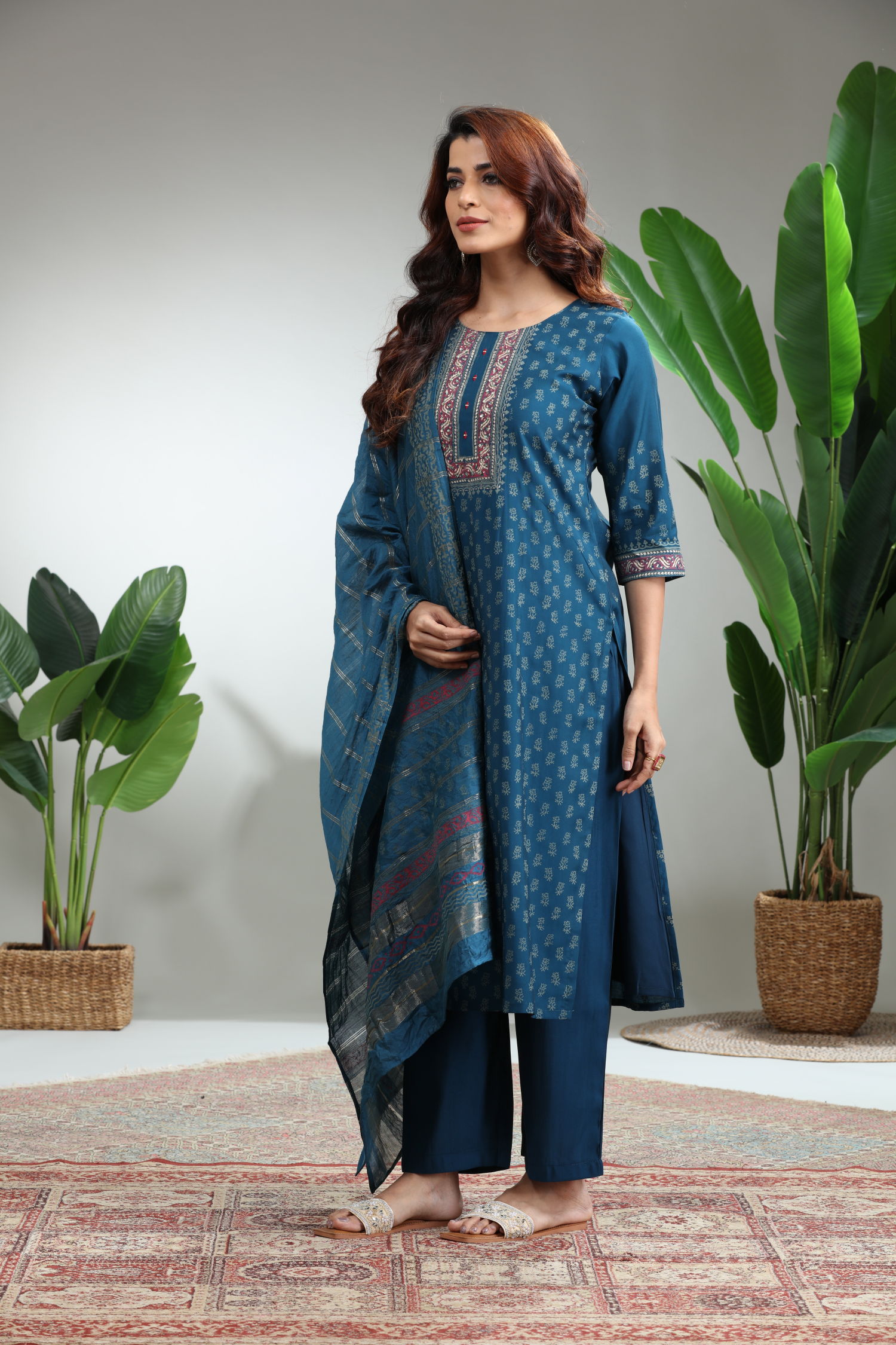 Blue 3-Piece Suit Set with Dupatta