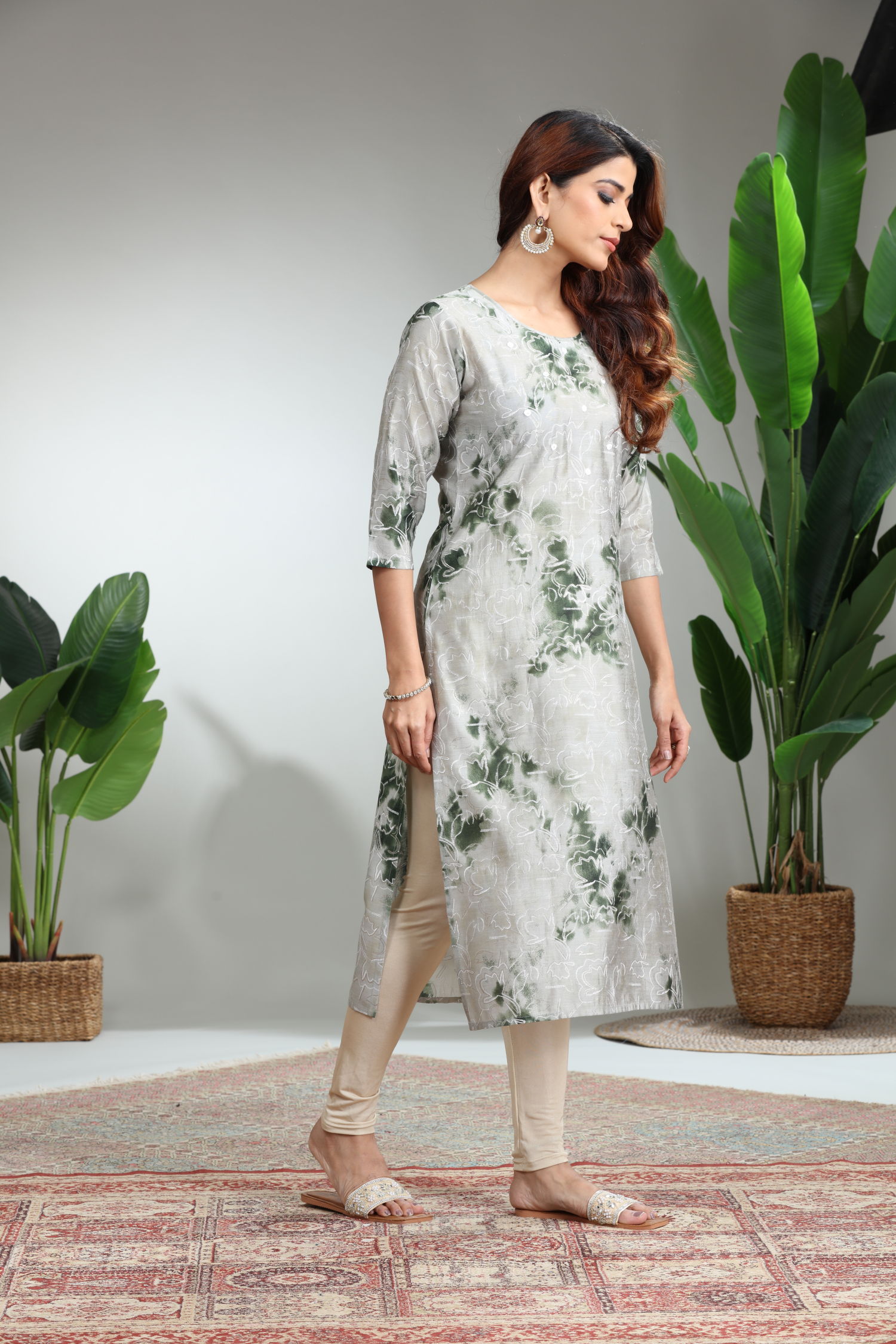 Grey Straight Printed Kurti