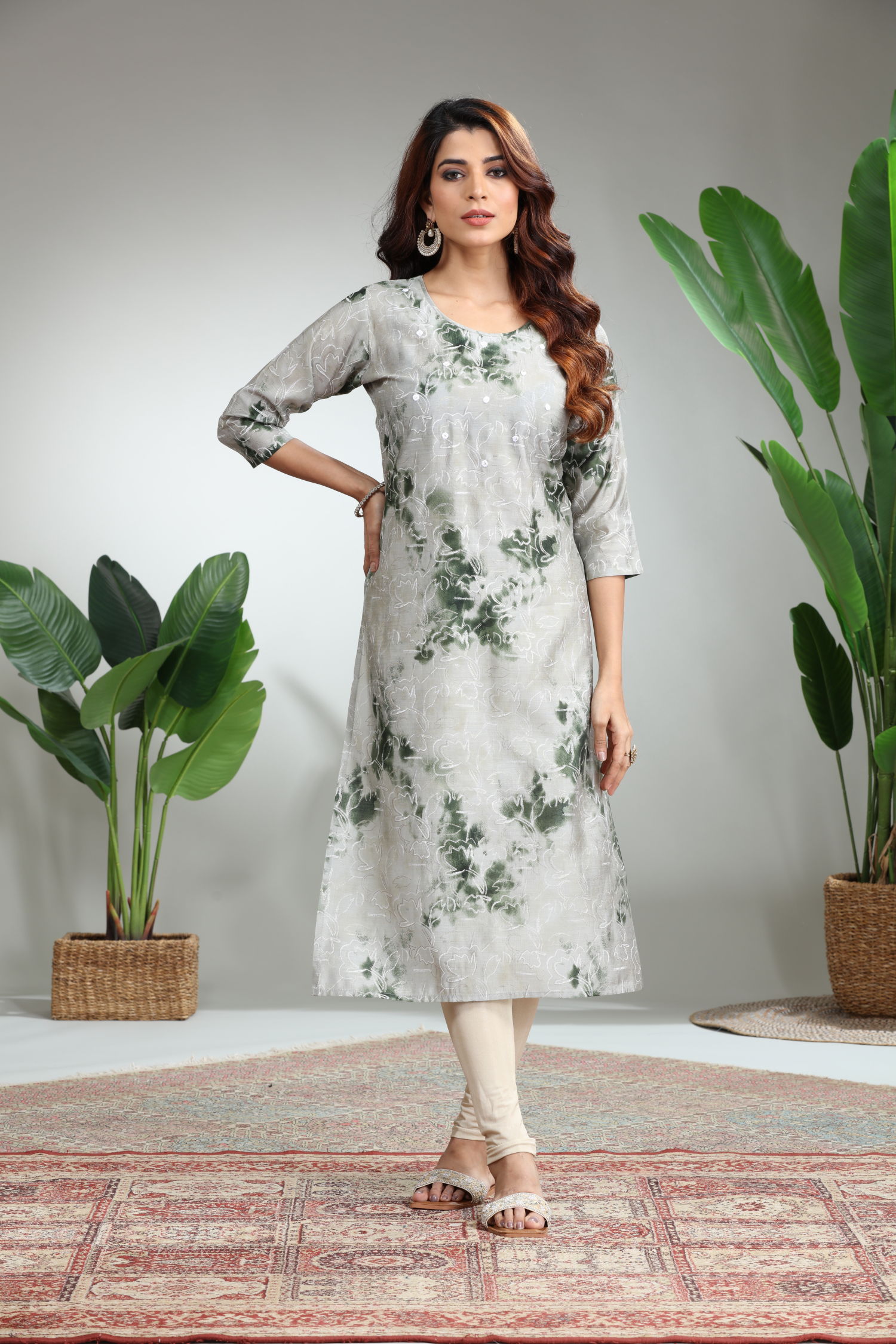 Grey Straight Printed Kurti